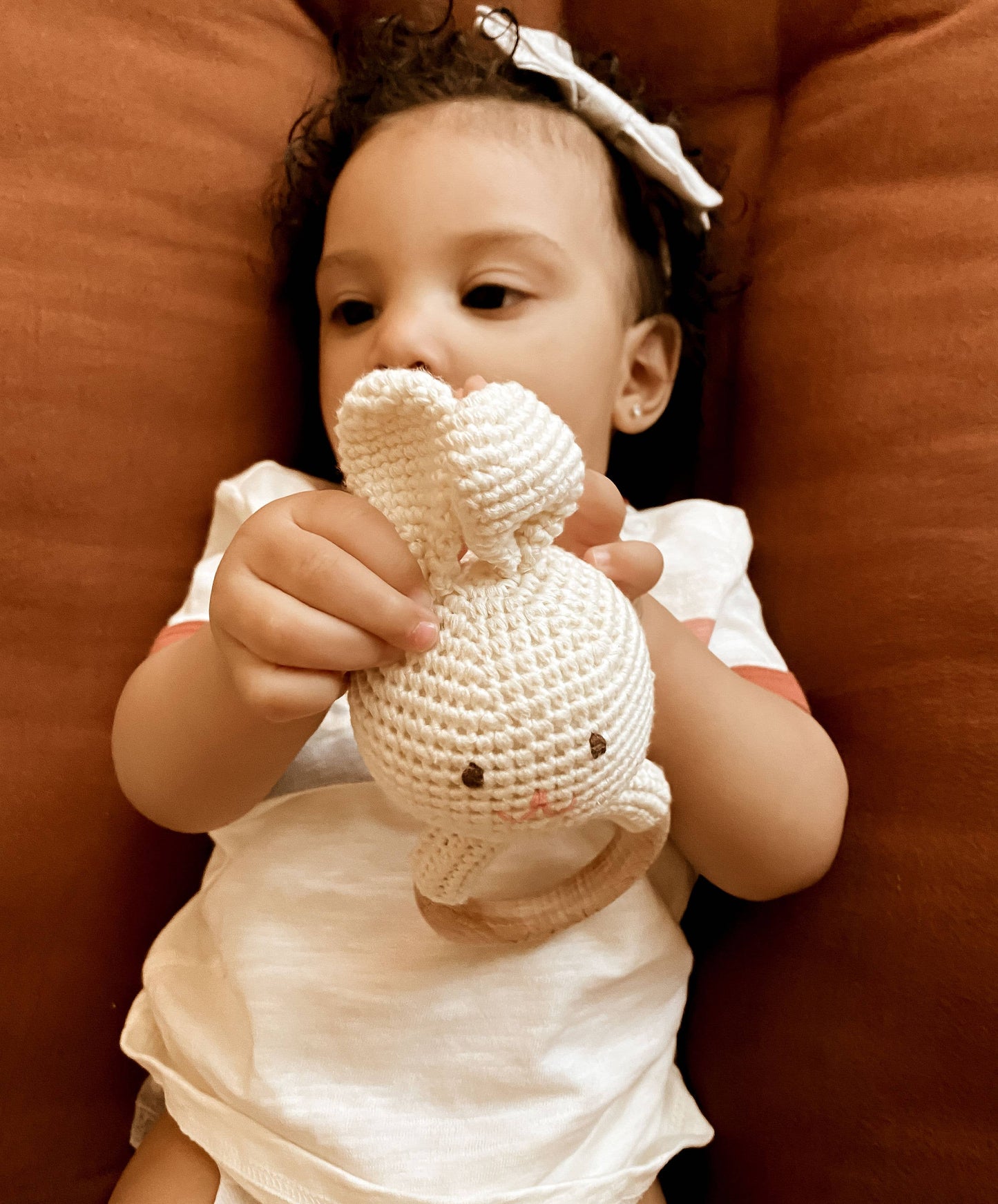 Baby Teething Toy Rattle Wood Ring Crochet (Bunny) - Edwina Alexis