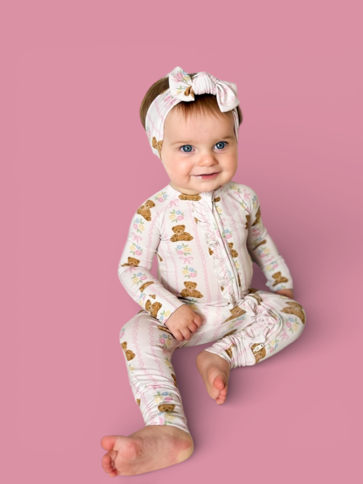 BEAR-Y BLOSSOMS DREAM RUFFLE ROMPER: 2T