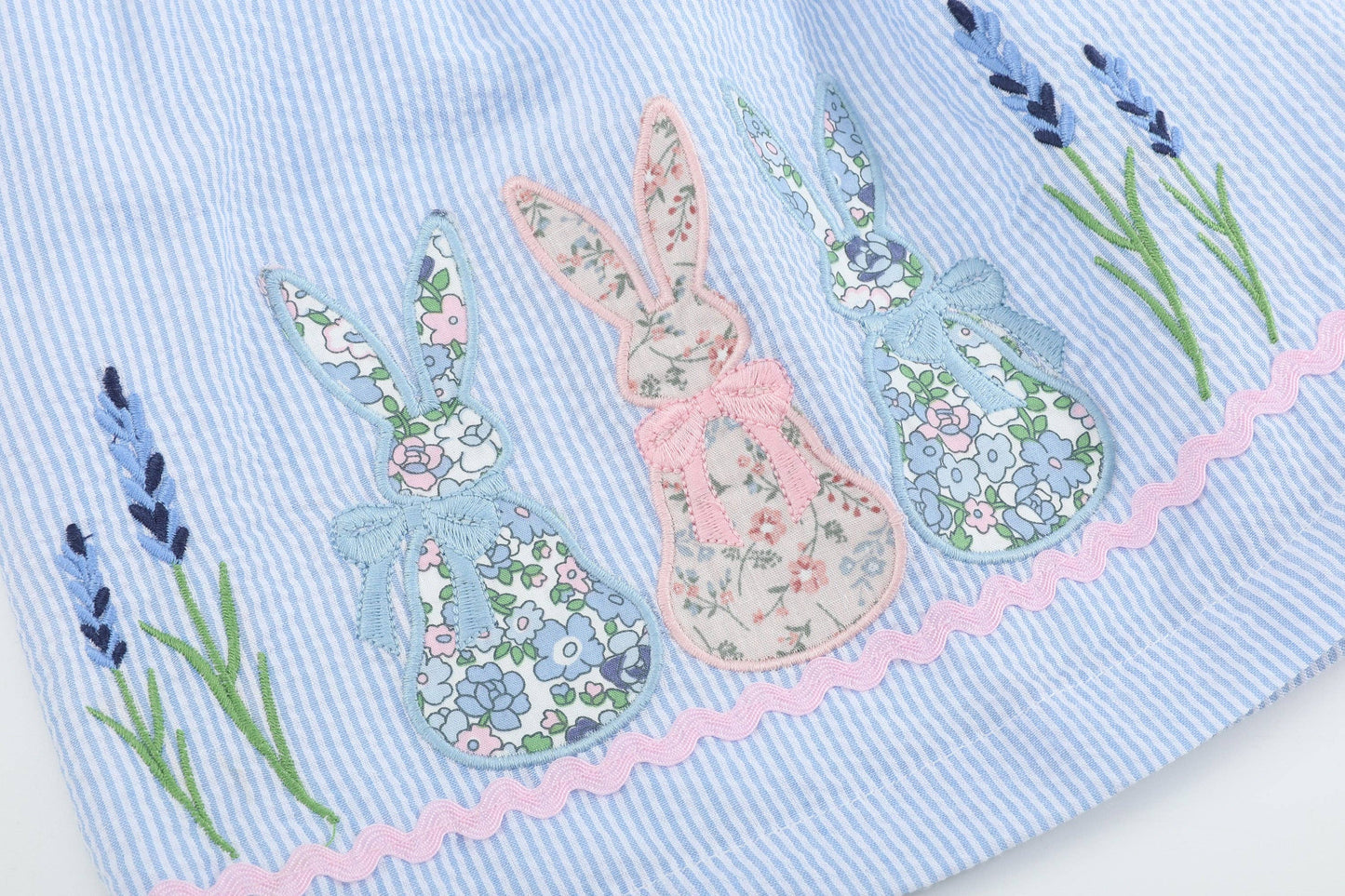 Blue Bunnies Seersucker Yoke Dress: 18-24M