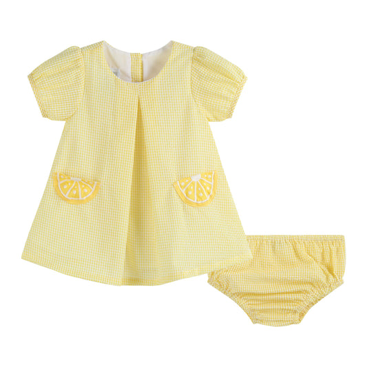 Yellow Lemon Dress and Panty Cover Set: 12-18M