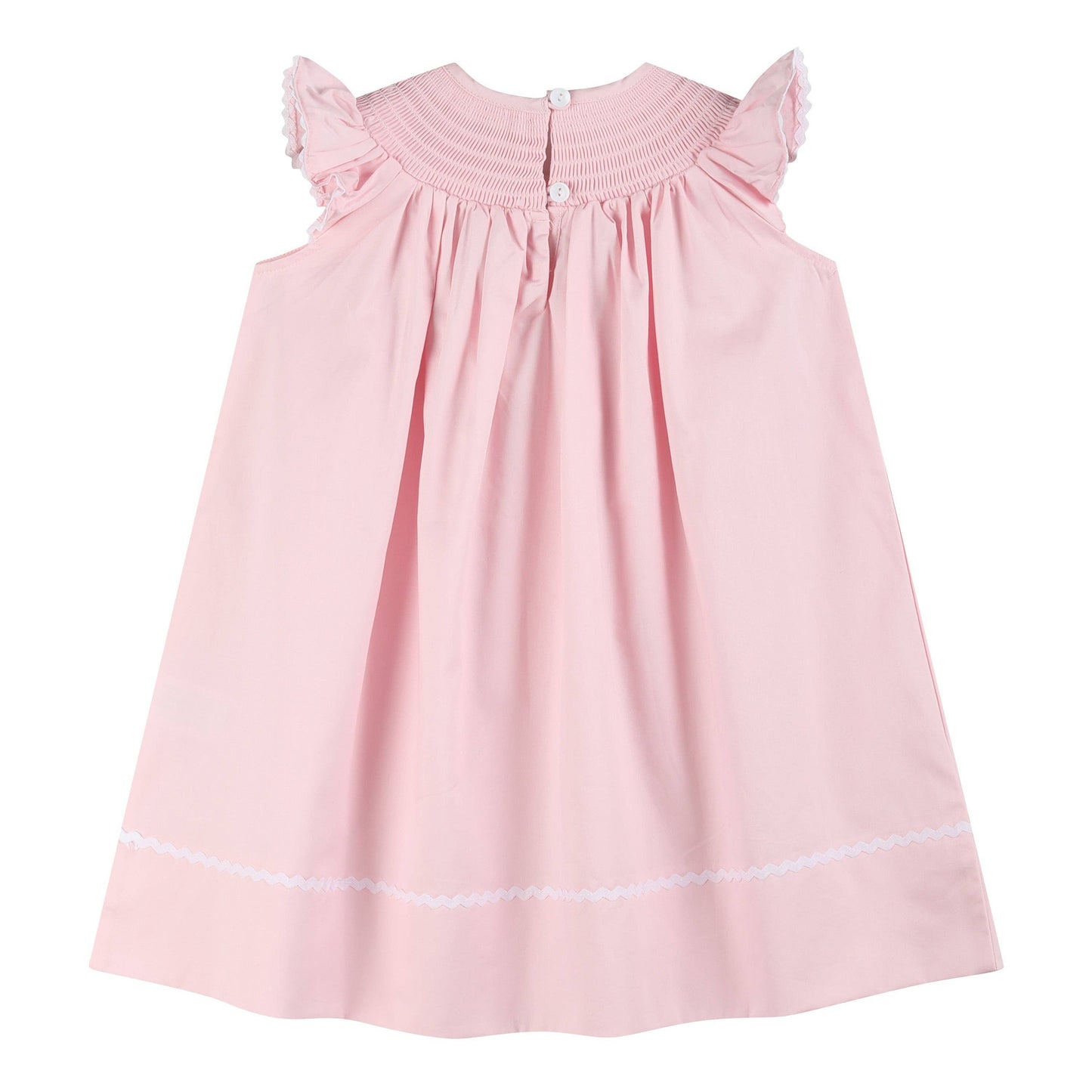 Pink and White Bows Smocked Bishop Dress: 12-18M