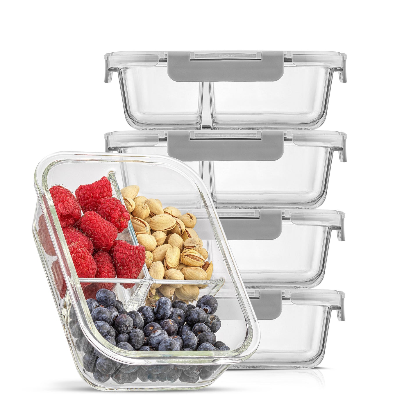 JoyJolt 3-Sectional Food Prep Storage Containers - Set of 5: Black