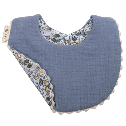 Muslin Cotton Reversable Baby Bib (Blue/Flowers) - Edwina Alexis