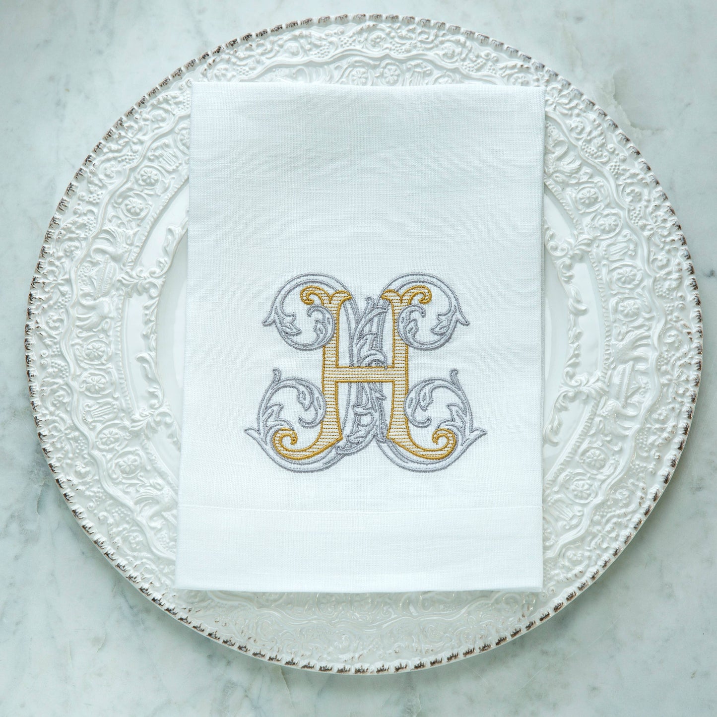 Vintage Vine Monogram Tri-Fold Napkin: V