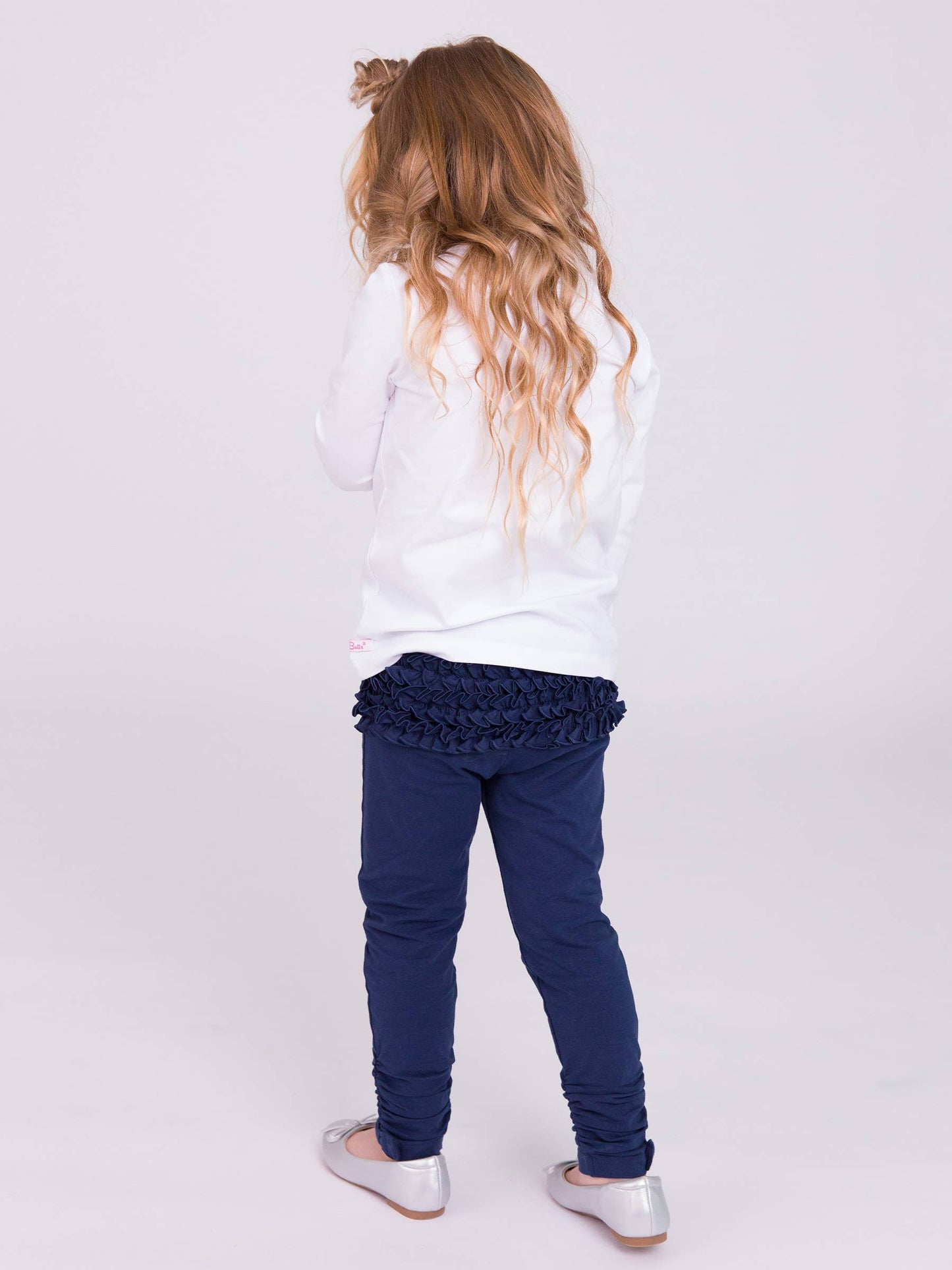 Girls White Knit Long Sleeve Ruffle Sleeve Top: White / 2T