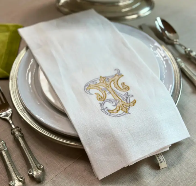 Vintage Vine Monogram Linen Towel: V