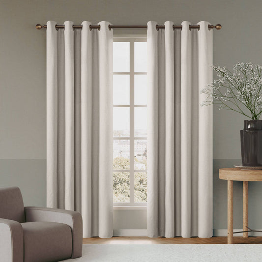 Linen Blend Total Blackout Grommet Curtains Pair: Natural / 52"Wx 96"L
