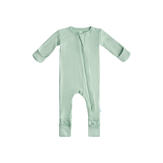 Baby Bamboo Pajamas w/ DreamCuffs® - Sage Green: 3 - 6 Months - Edwina Alexis