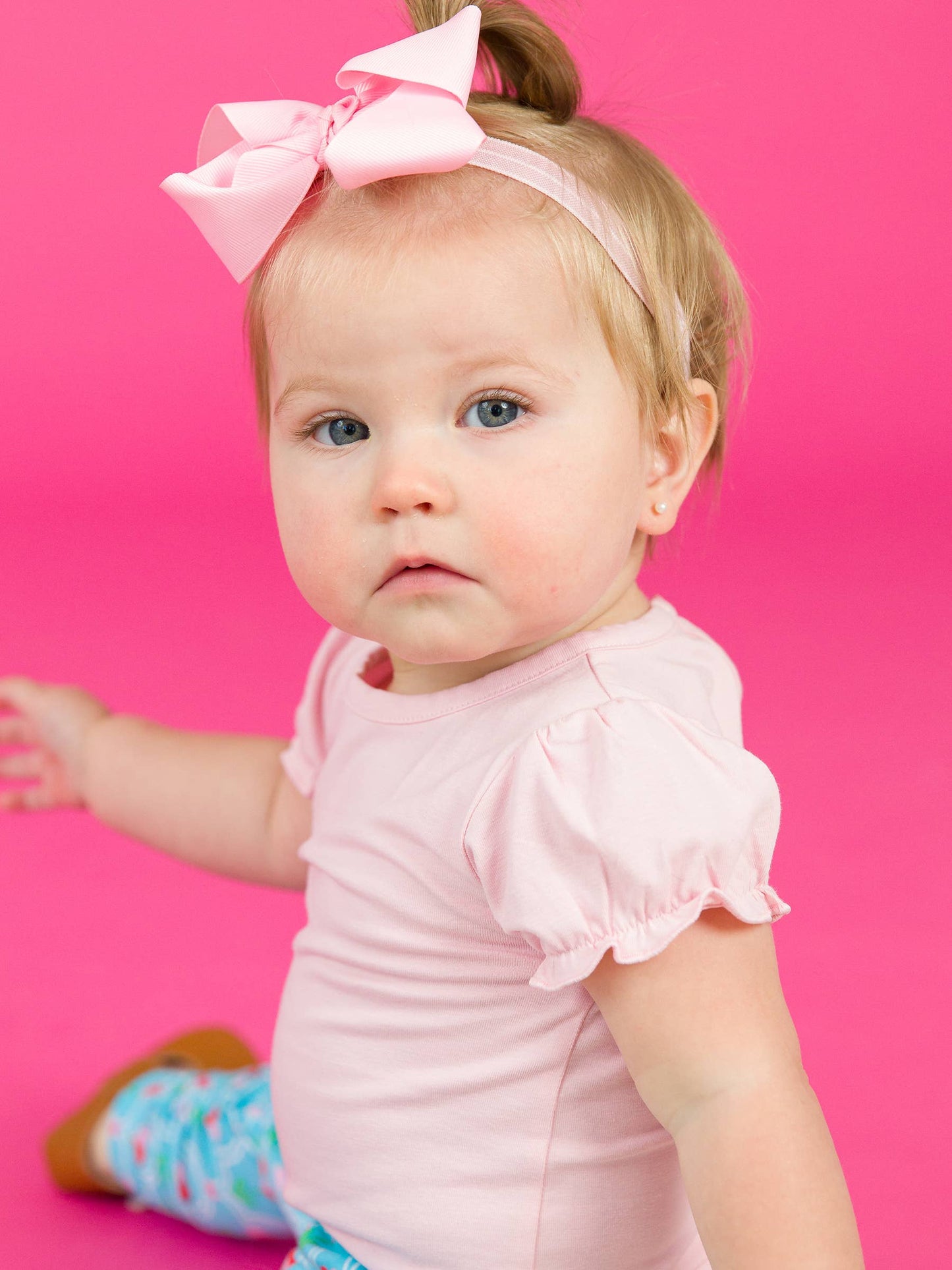 Baby Girls Pink Knit Puff Short Sleeve Bodysuit: Pink / 12-18m