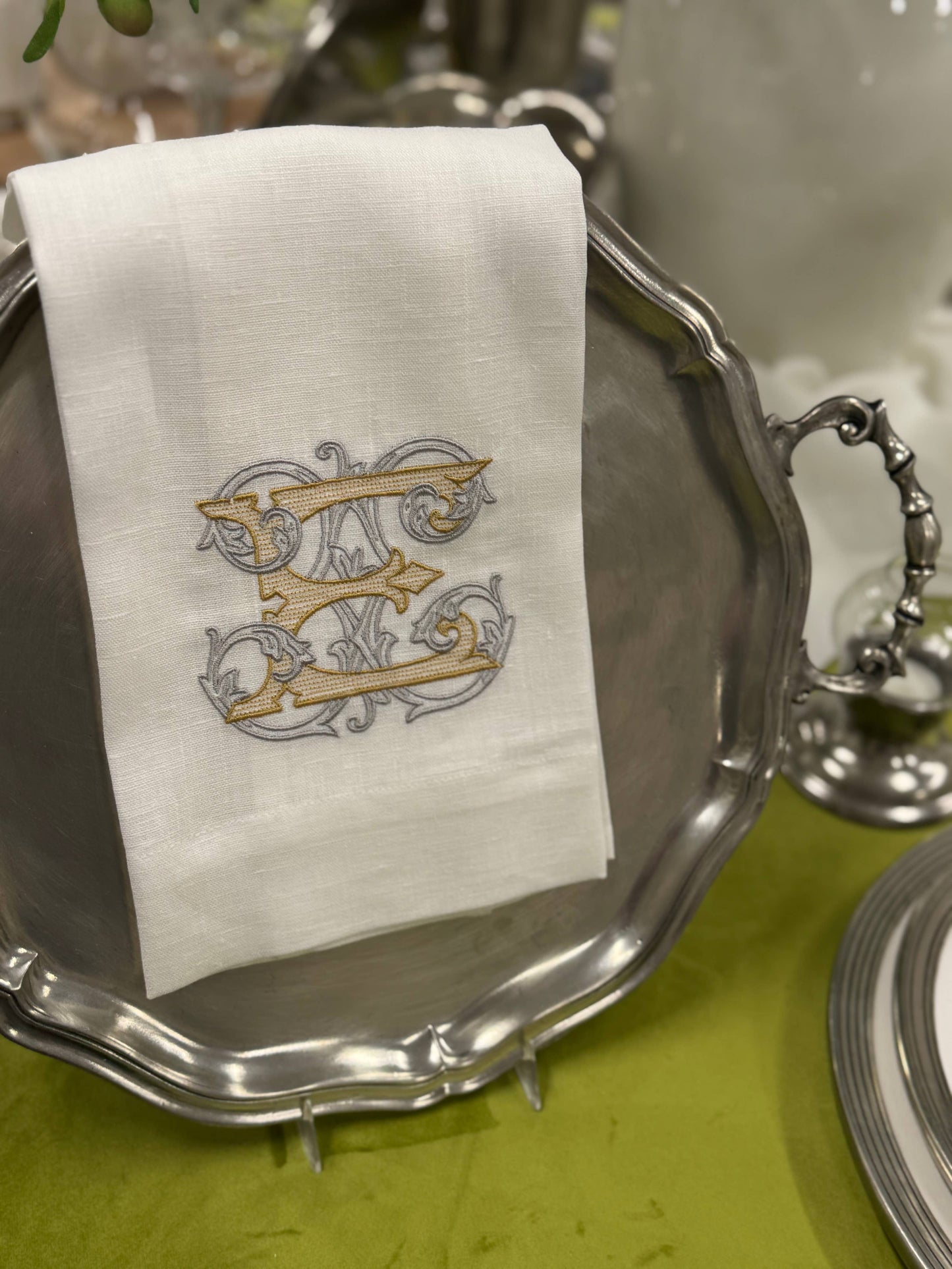 Vintage Vine Monogram Linen Towel: V