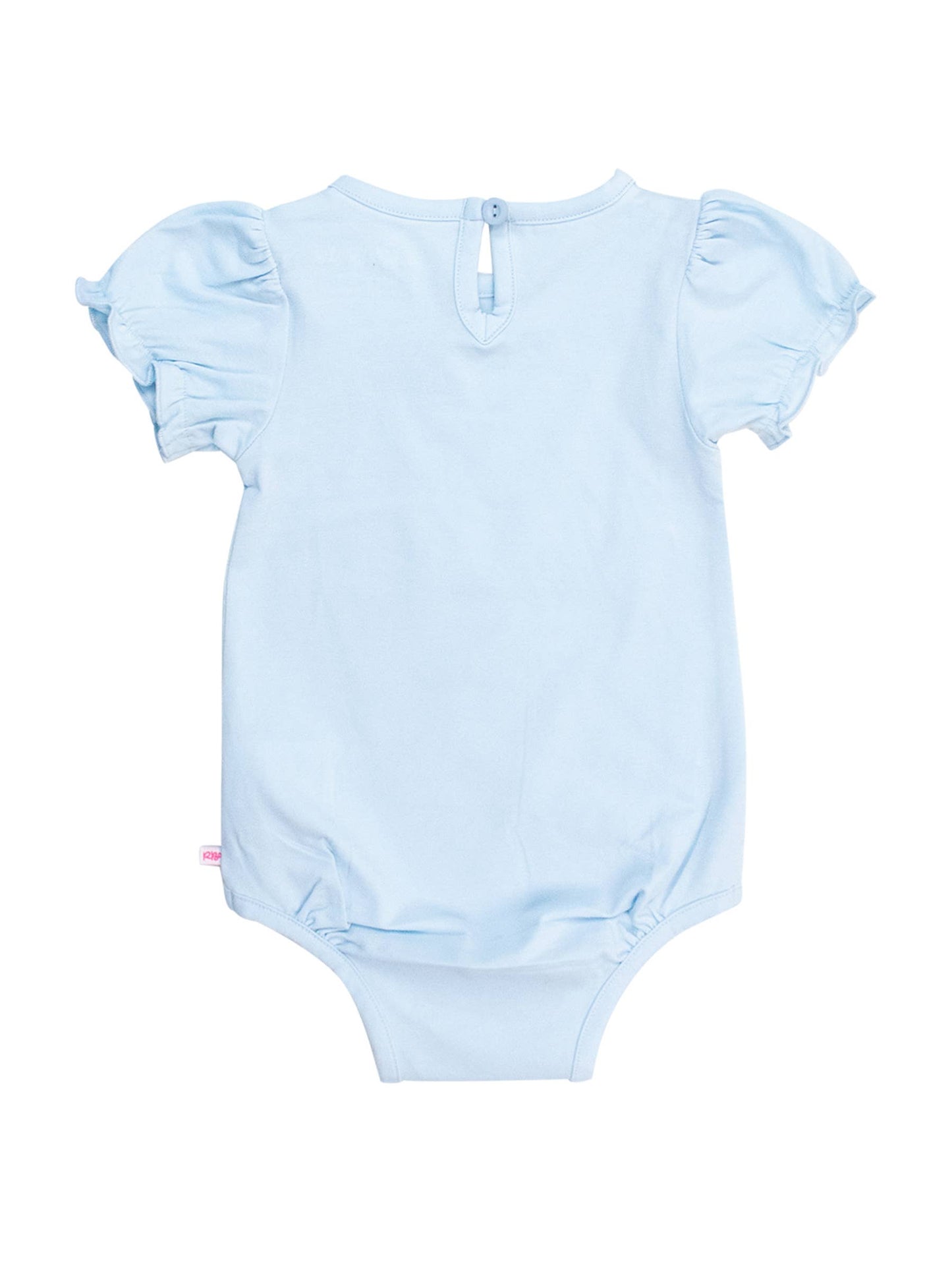 Baby Girls Light Blue Knit Puff Short Sleeve Bodysuit: Blue / 12-18m
