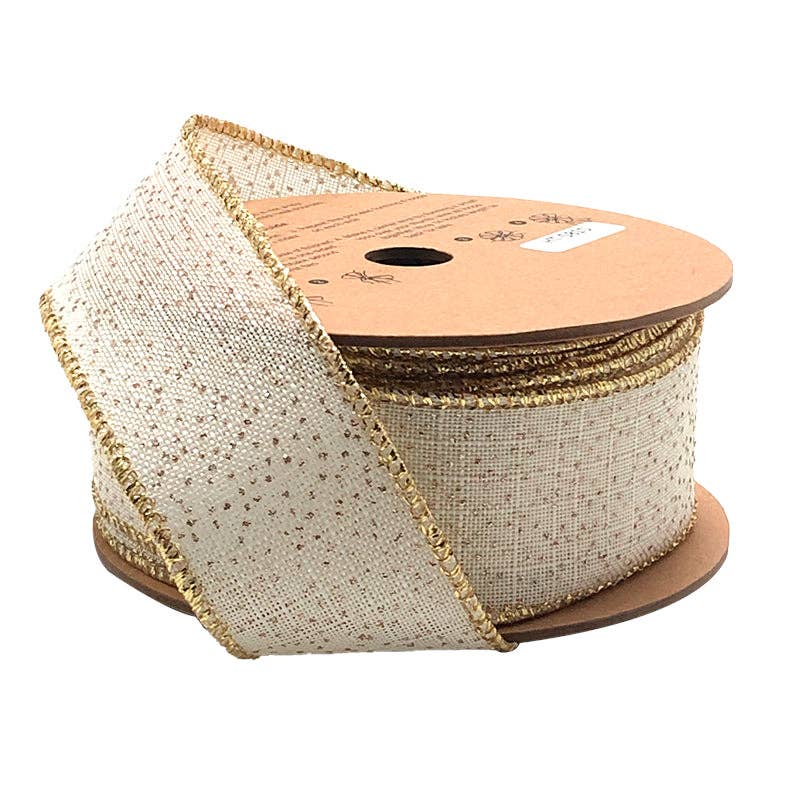 1 1/2" Wired Ribbon|"Glitter Linen" White/Gold|10 Yard Roll - Edwina Alexis