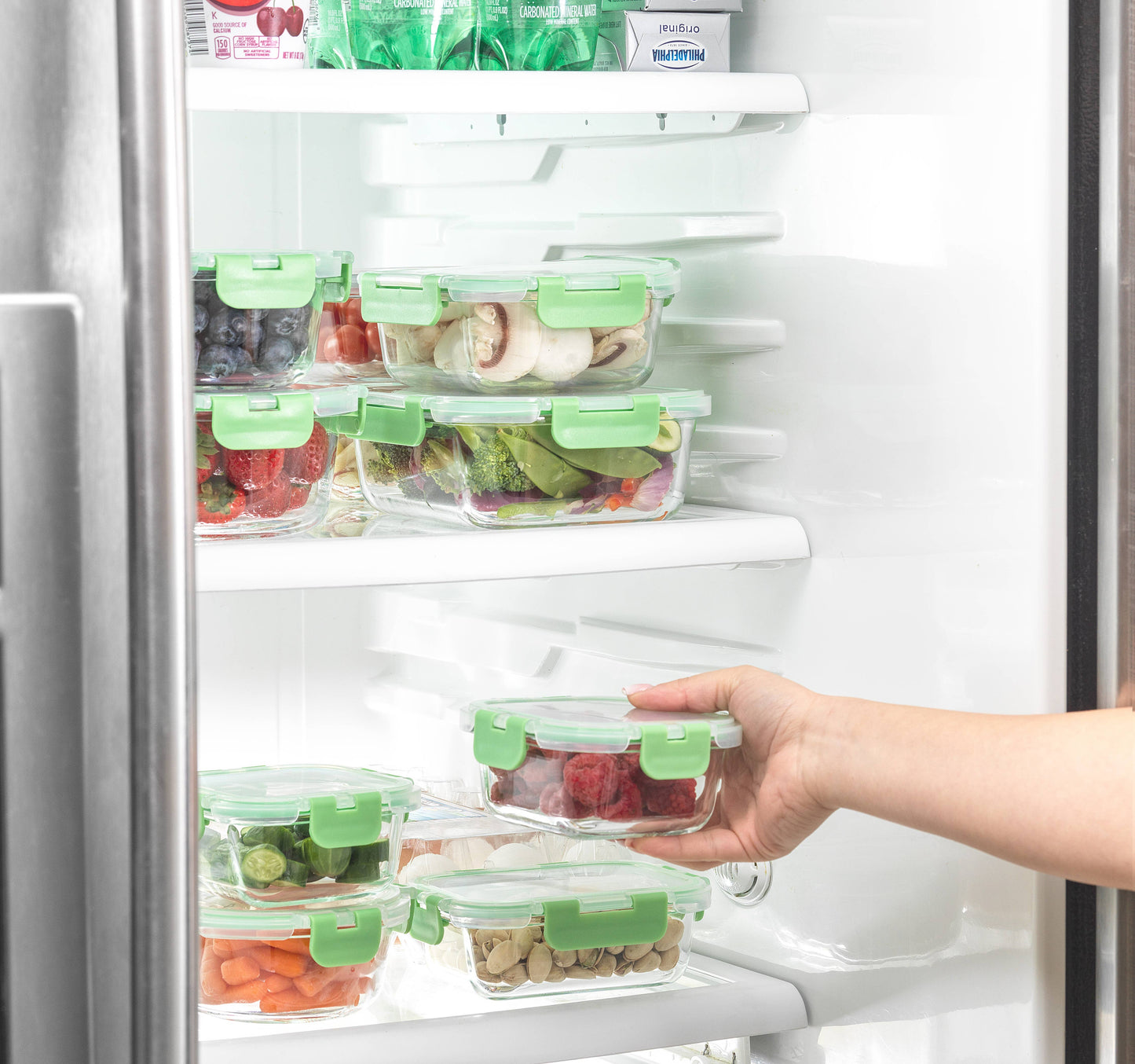 JoyFul 12 Glass Storage Containers With Green Leakproof Lids