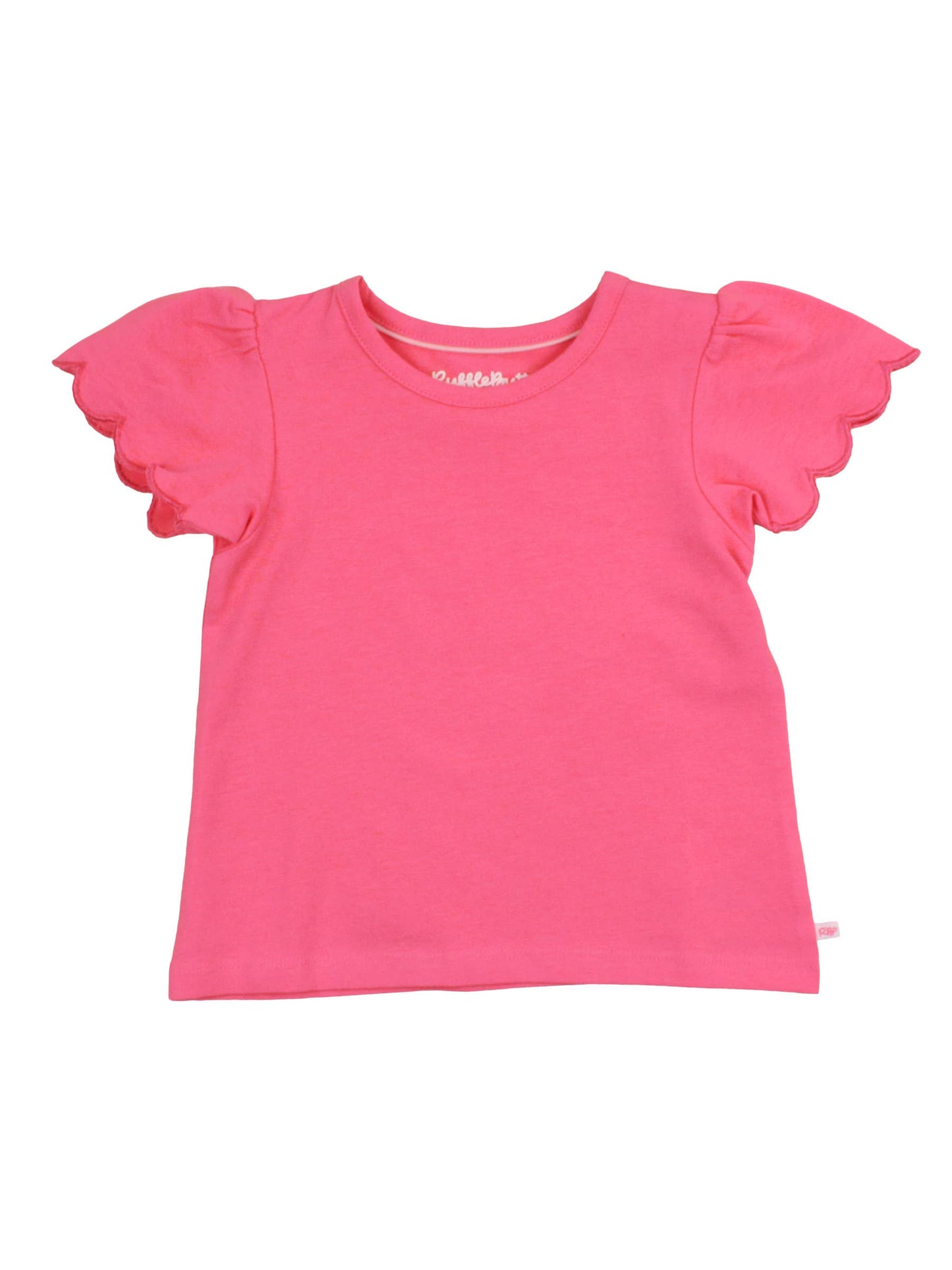 Girls Hot Pink Knit Short Sleeve Scallop Tee: Pink / 18-24m