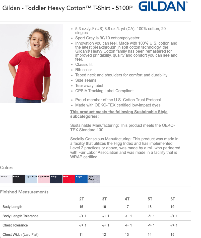 Gildan Toddler Heavy Cotton T-Shirt | 100% Cotton 5100P