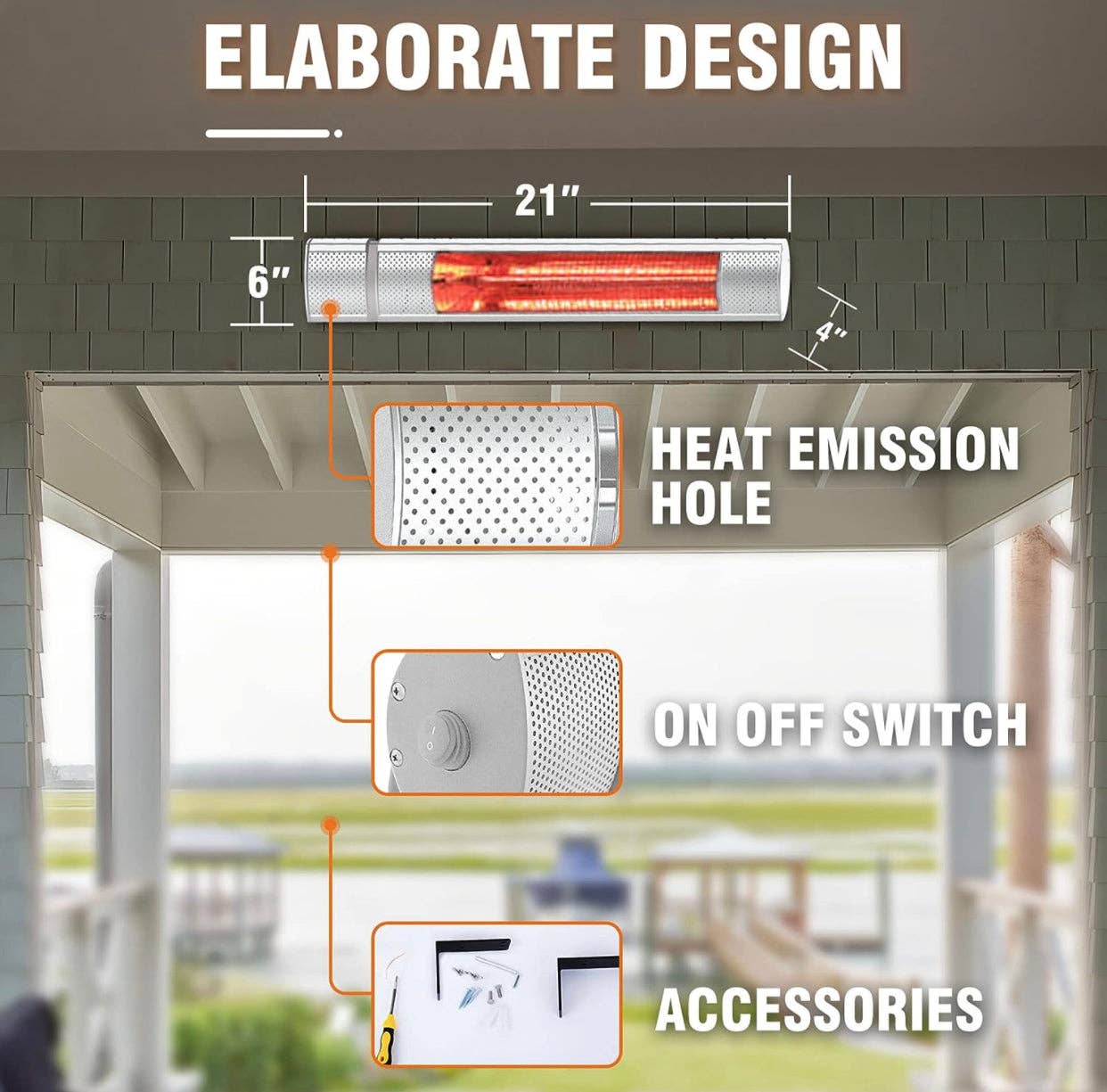 Electric Patio Heater, 1500W Outdoor Heater with 3 Power Settings, Infrared Heater with Remote Control, Overheat Protection, Wall Mounted Space Heater, In/Outdoor: Black