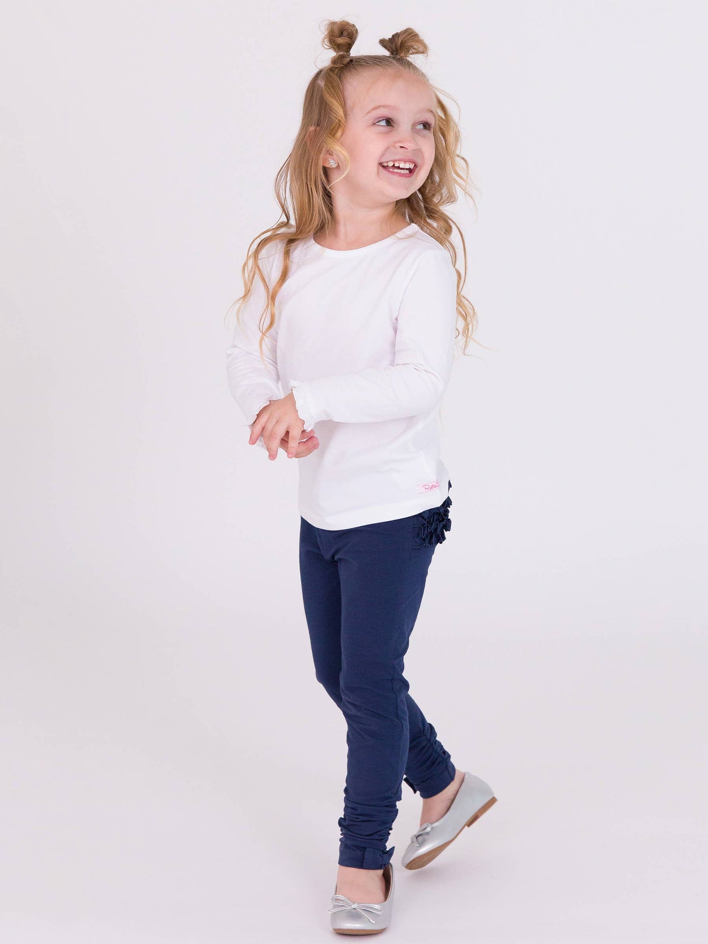 Girls White Knit Long Sleeve Ruffle Sleeve Top: White / 18-24m