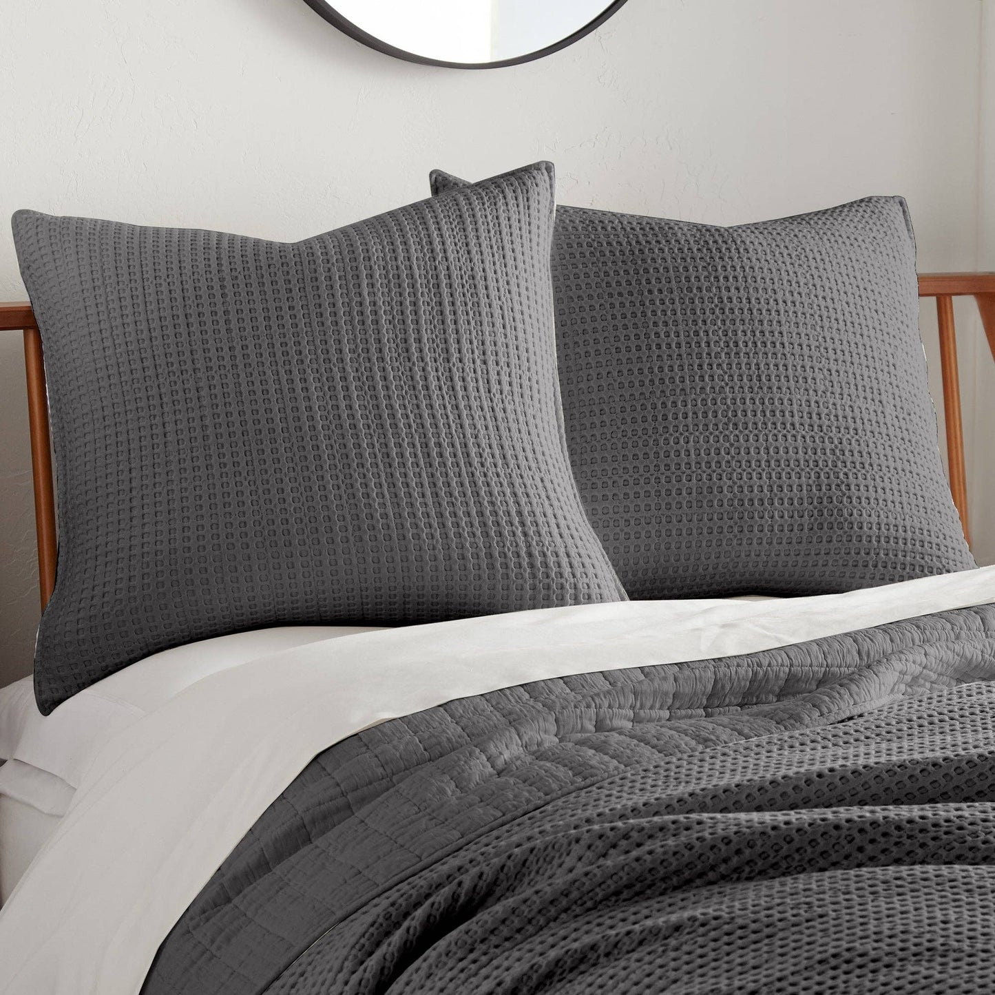 Mills Waffle Euro Sham Set of 2: Grey