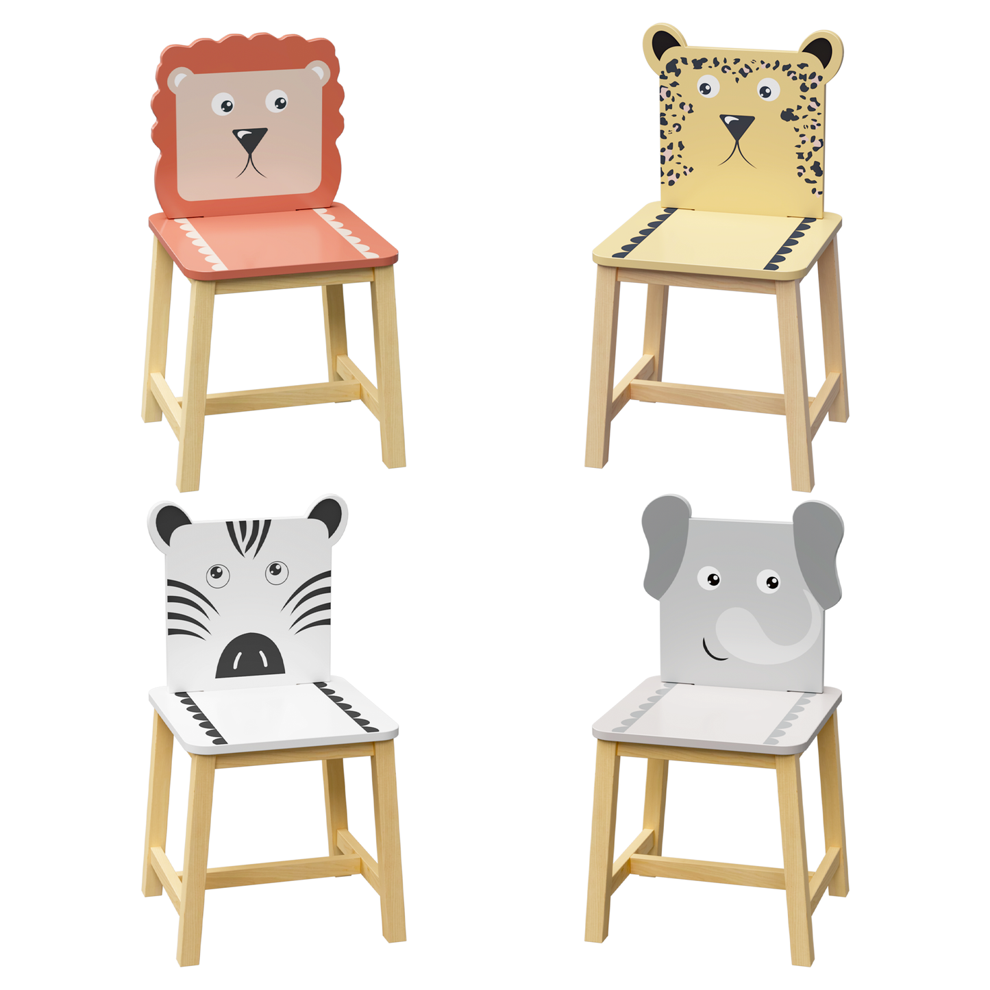 Kids Table and Chair Set with Cartoon Animal Backs, 5-Piece: Default