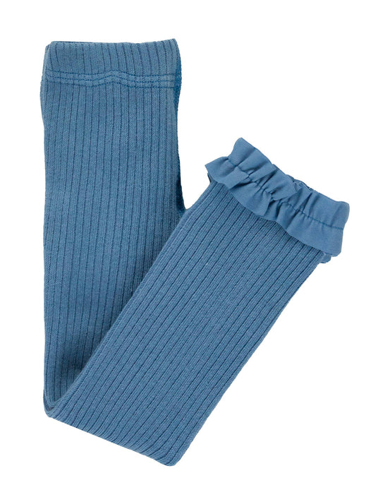 Girls Countryside Blue Rib Knit Footless Ruffled Tights: Blue / 12-24m