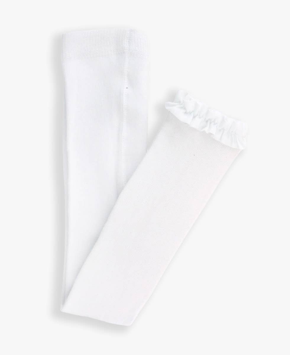 Girls White Footless Ruffle Tights: White / 12-24M
