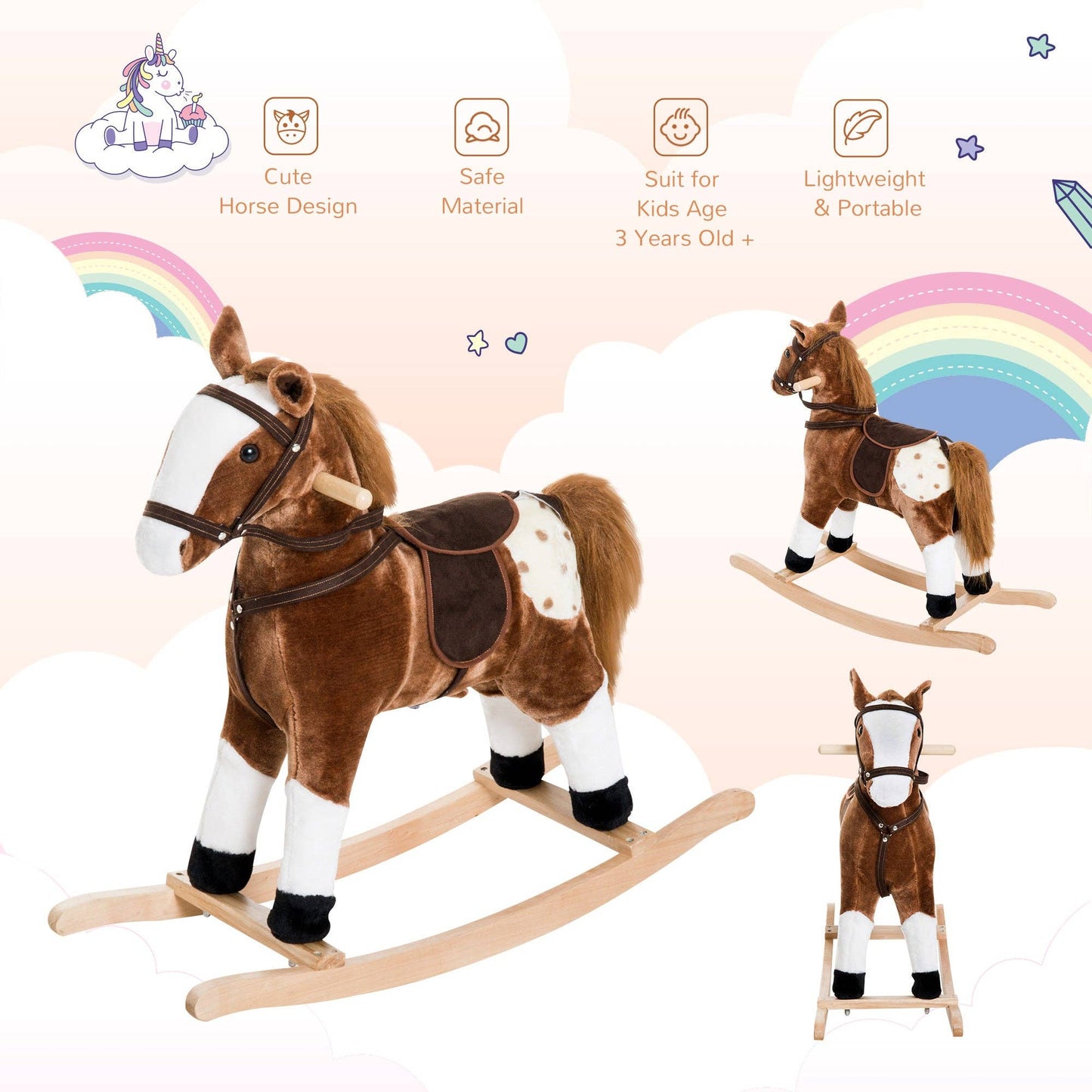 Plush Rocking Horse with Saddle and Sounds for Kids: Default