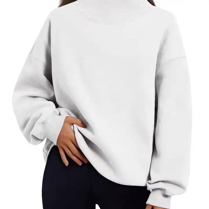 Oversized Mock Neck Top Sweatshirt : Beige / Contemporary / L