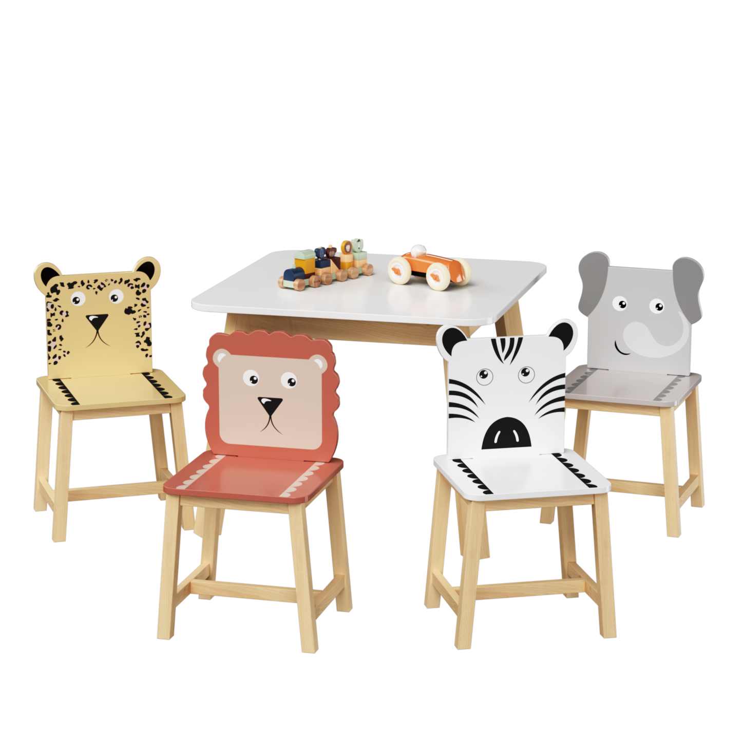 Kids Table and Chair Set with Cartoon Animal Backs, 5-Piece: Default