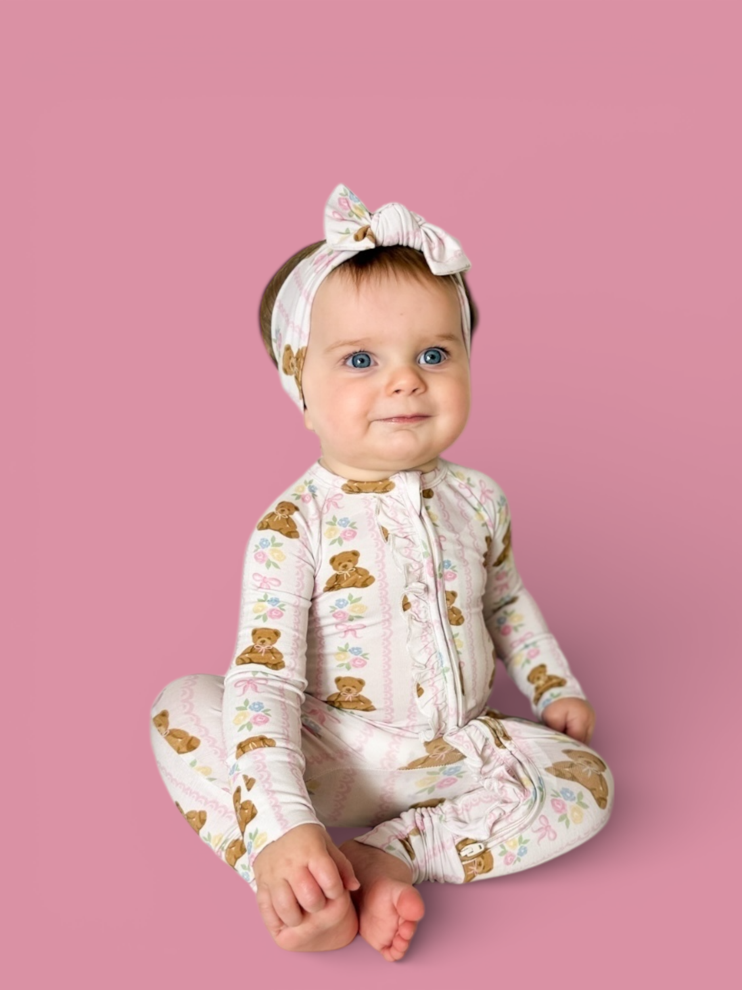 BEAR-Y BLOSSOMS DREAM RUFFLE ROMPER: 2T