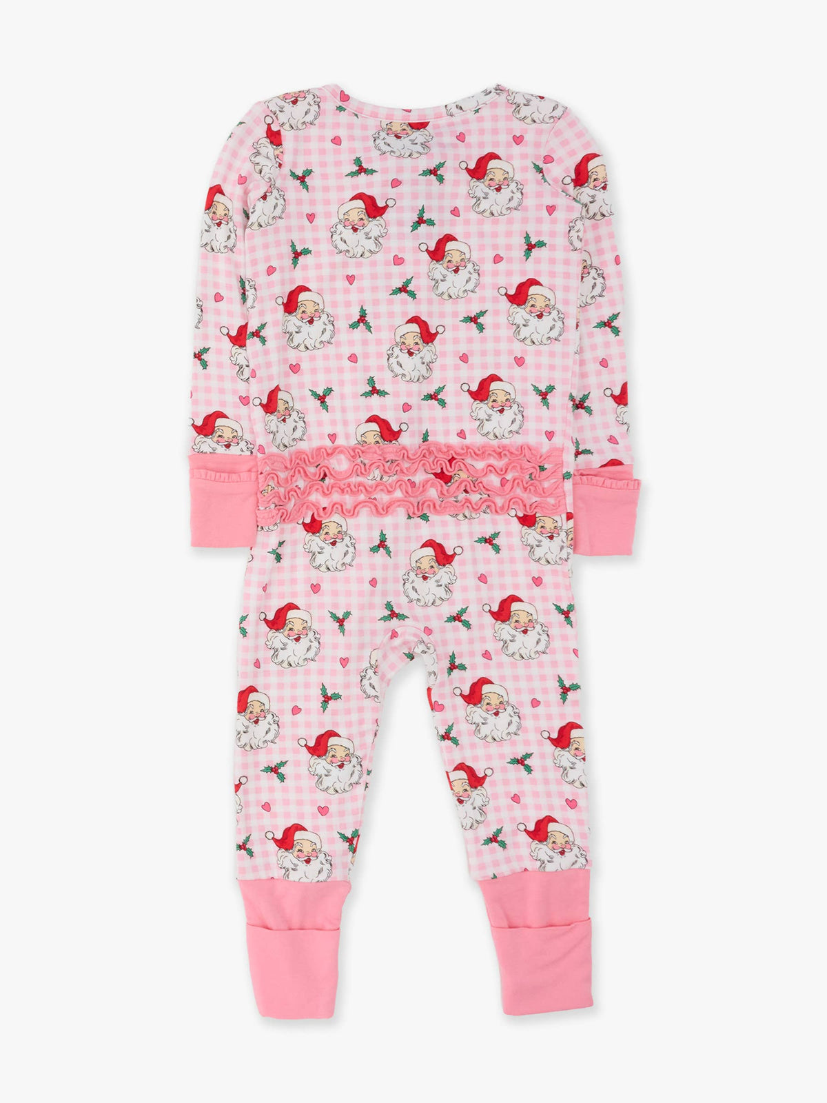 SoftSnooze™ Baby Girls Bamboo Viscose Pink Dear Santa Convertible Ruffle One Piece Footie Pajama