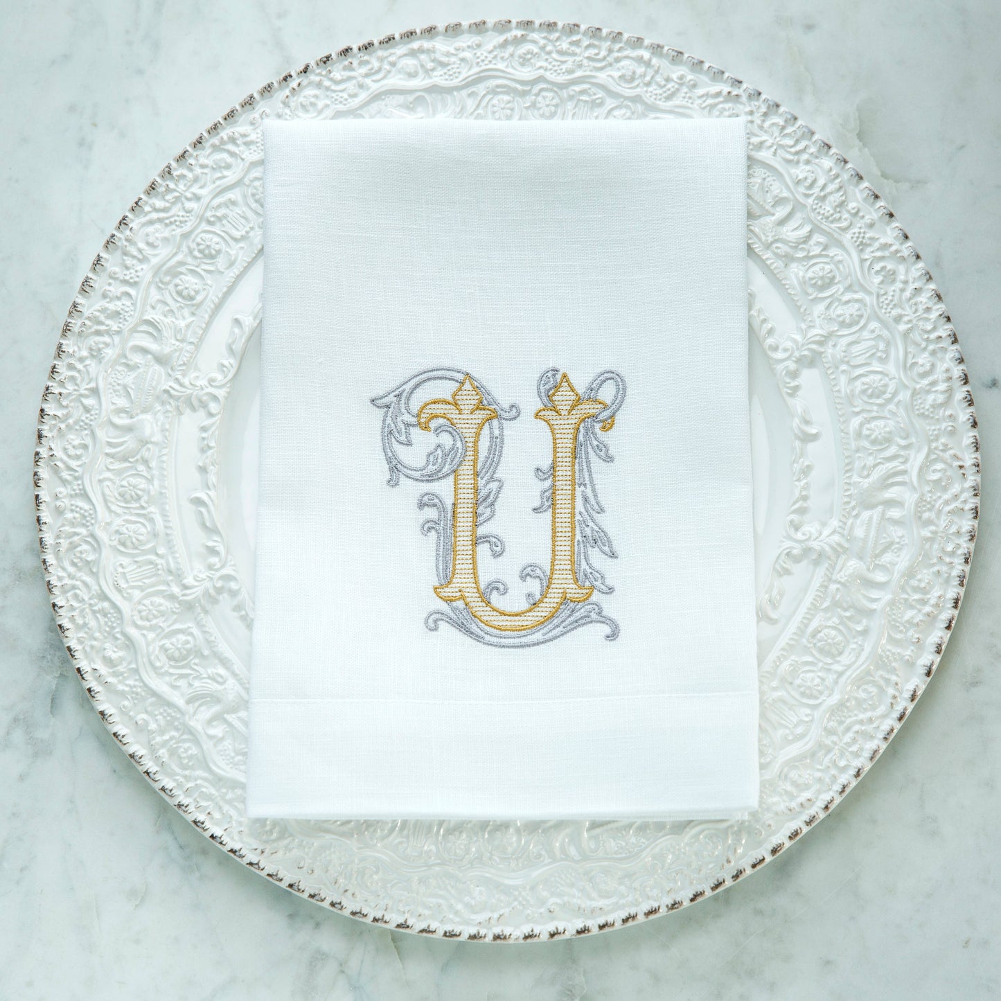 Vintage Vine Monogram Tri-Fold Napkin: V