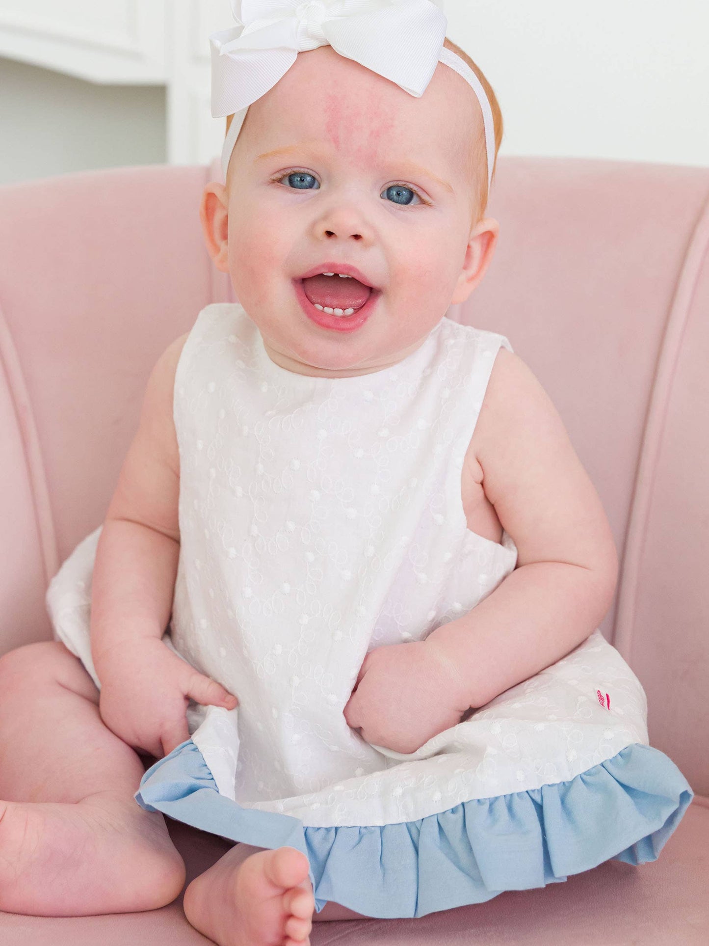 Baby Girls White & Light Blue Swiss Dot Swing Top & Bloomer Set
: White / 12-18m