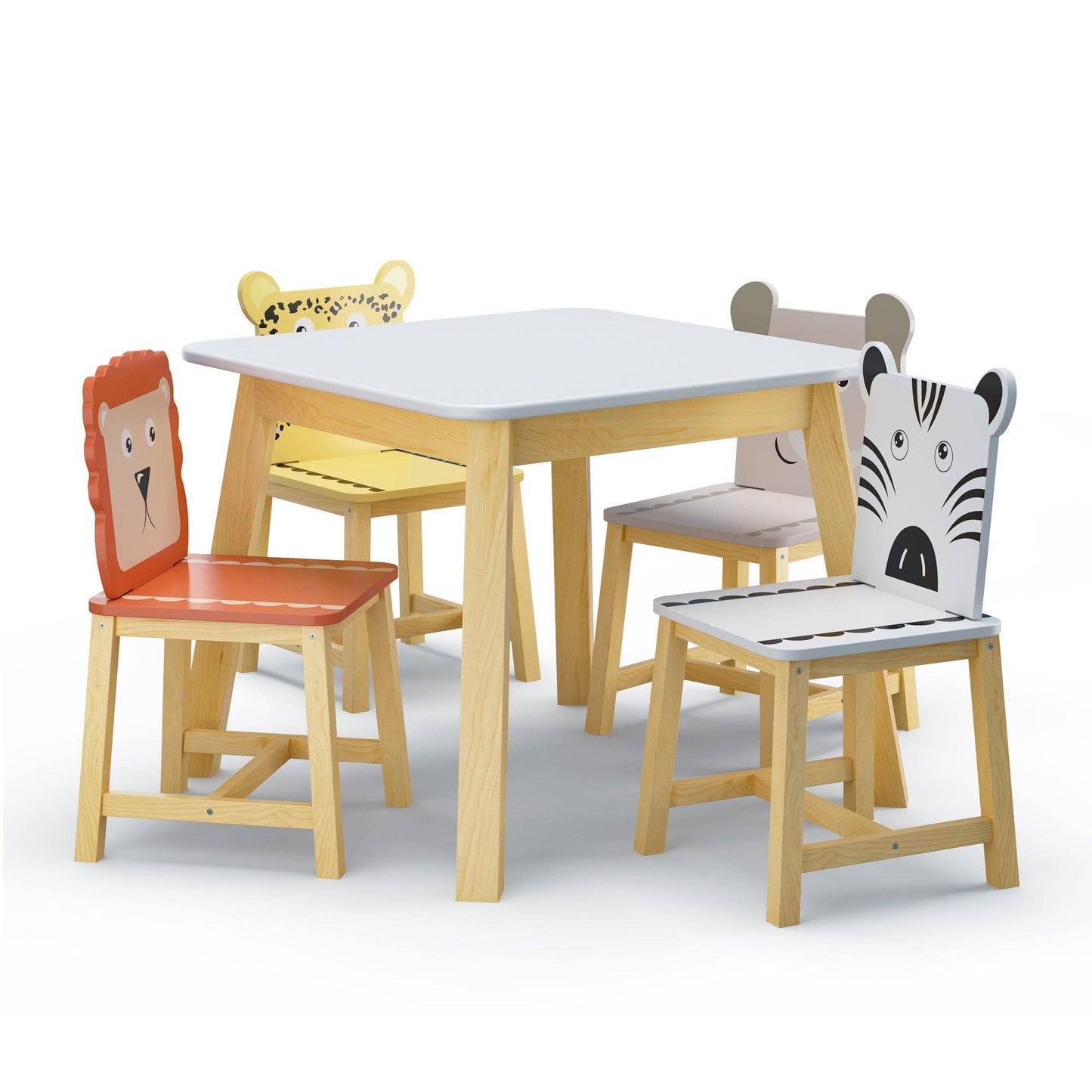 Kids Table and Chair Set with Cartoon Animal Backs, 5-Piece: Default