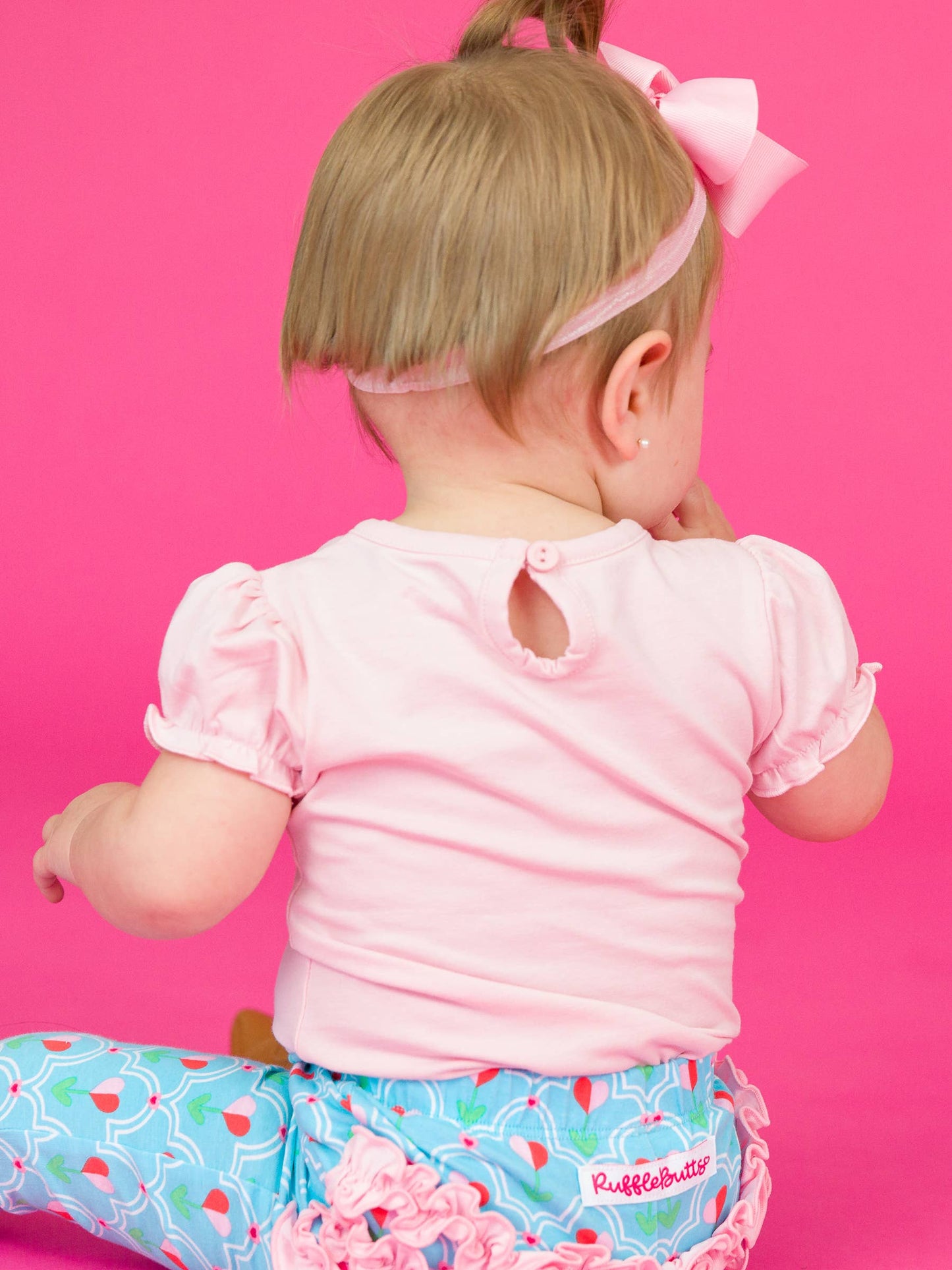 Baby Girls Pink Knit Puff Short Sleeve Bodysuit: Pink / 12-18m