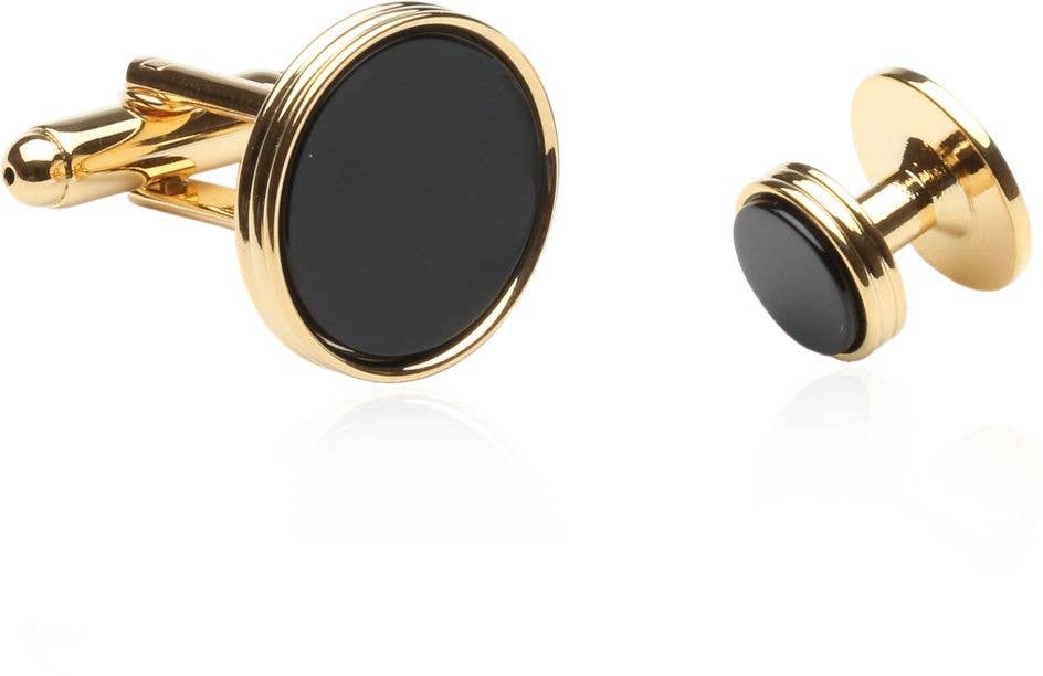 Onyx And Gold Wedding Set Cuff Links Studs - Edwina Alexis