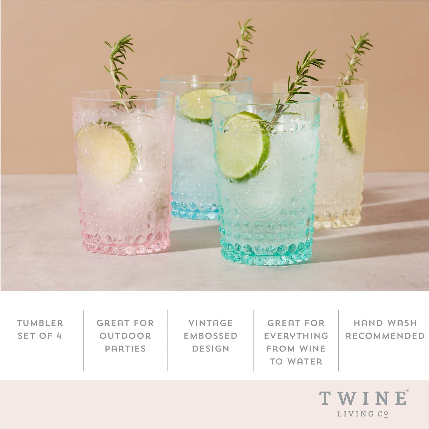 Acrylic Embossed Tumblers - Assorted Colors - Set of 4 - Edwina Alexis