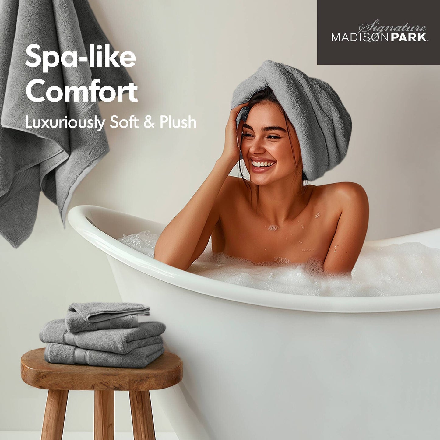 Antibacterial Spa-Like 8-Piece Bathroom Towel Set, Grey