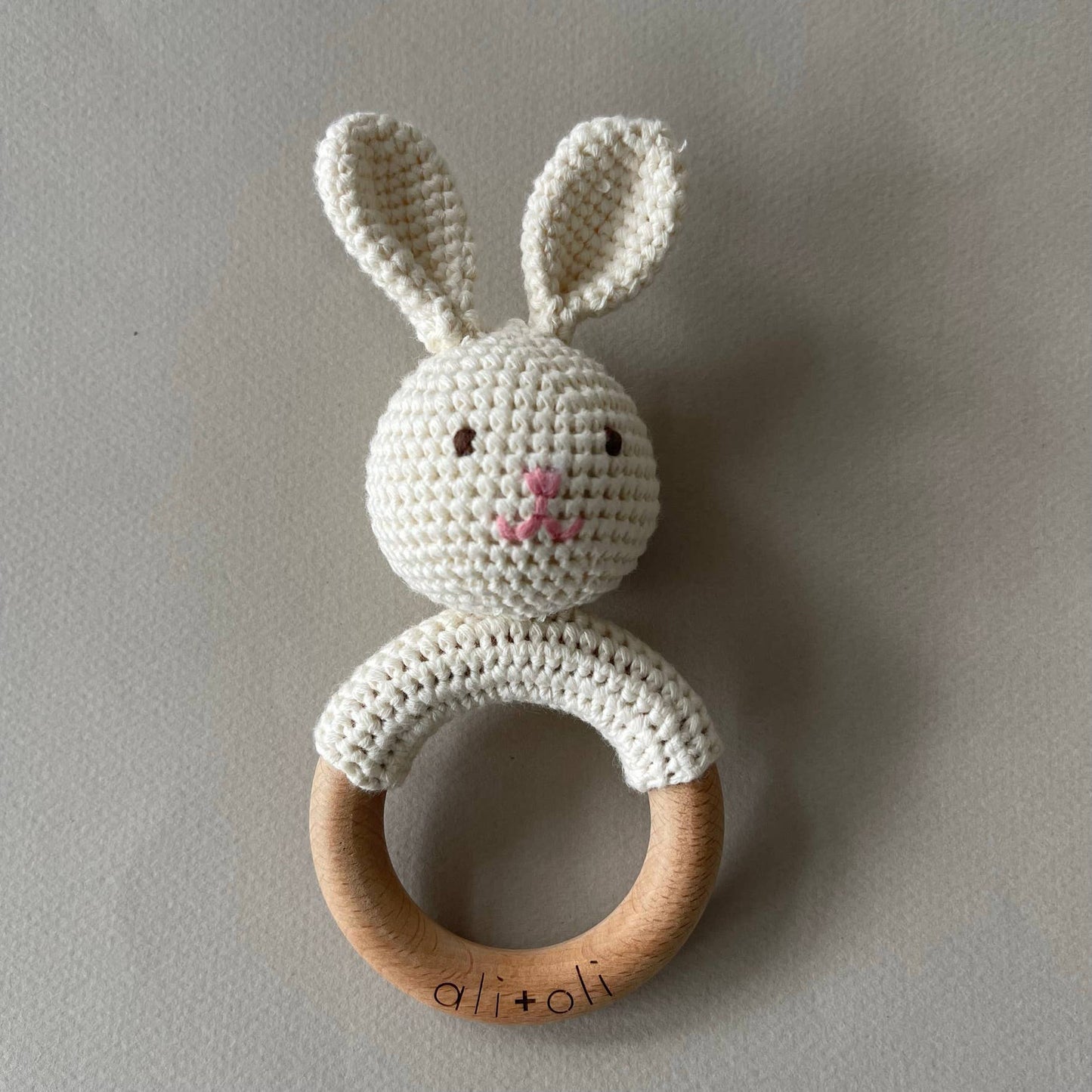 Baby Teething Toy Rattle Wood Ring Crochet (Bunny) - Edwina Alexis