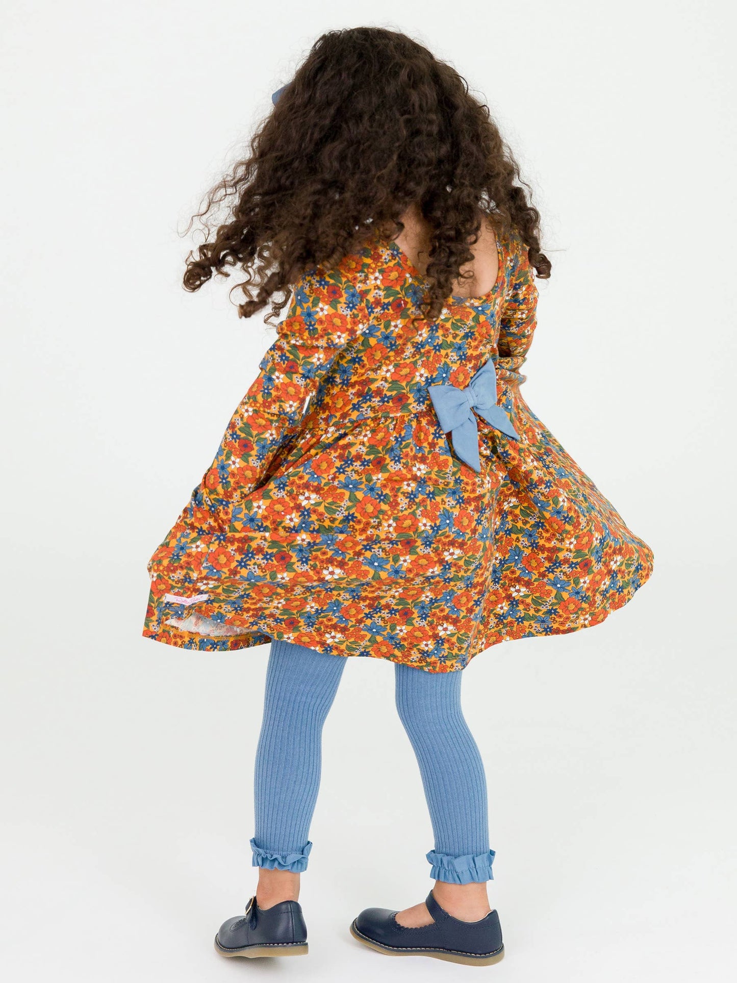 Girls Countryside Blue Rib Knit Footless Ruffled Tights: Blue / 12-24m