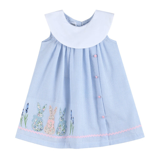 Blue Bunnies Seersucker Yoke Dress: 3T