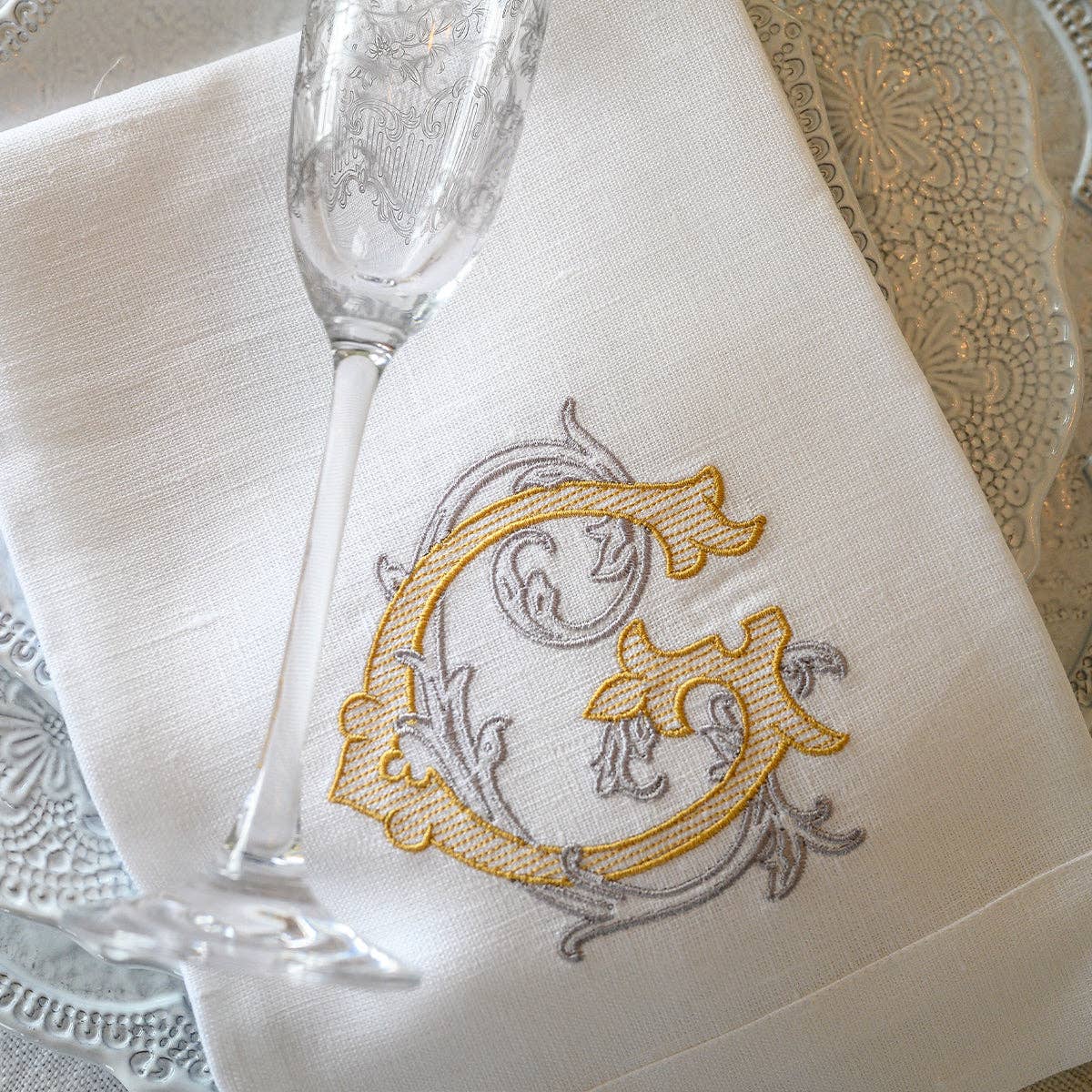 Vintage Vine Monogram Tri-Fold Napkin