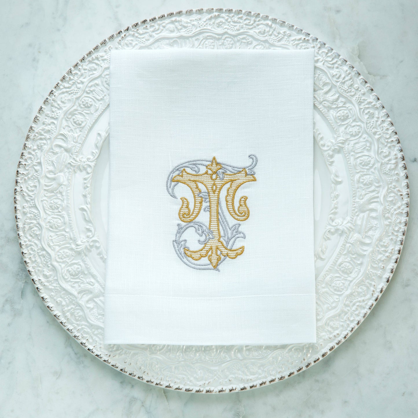 Vintage Vine Monogram Tri-Fold Napkin: V
