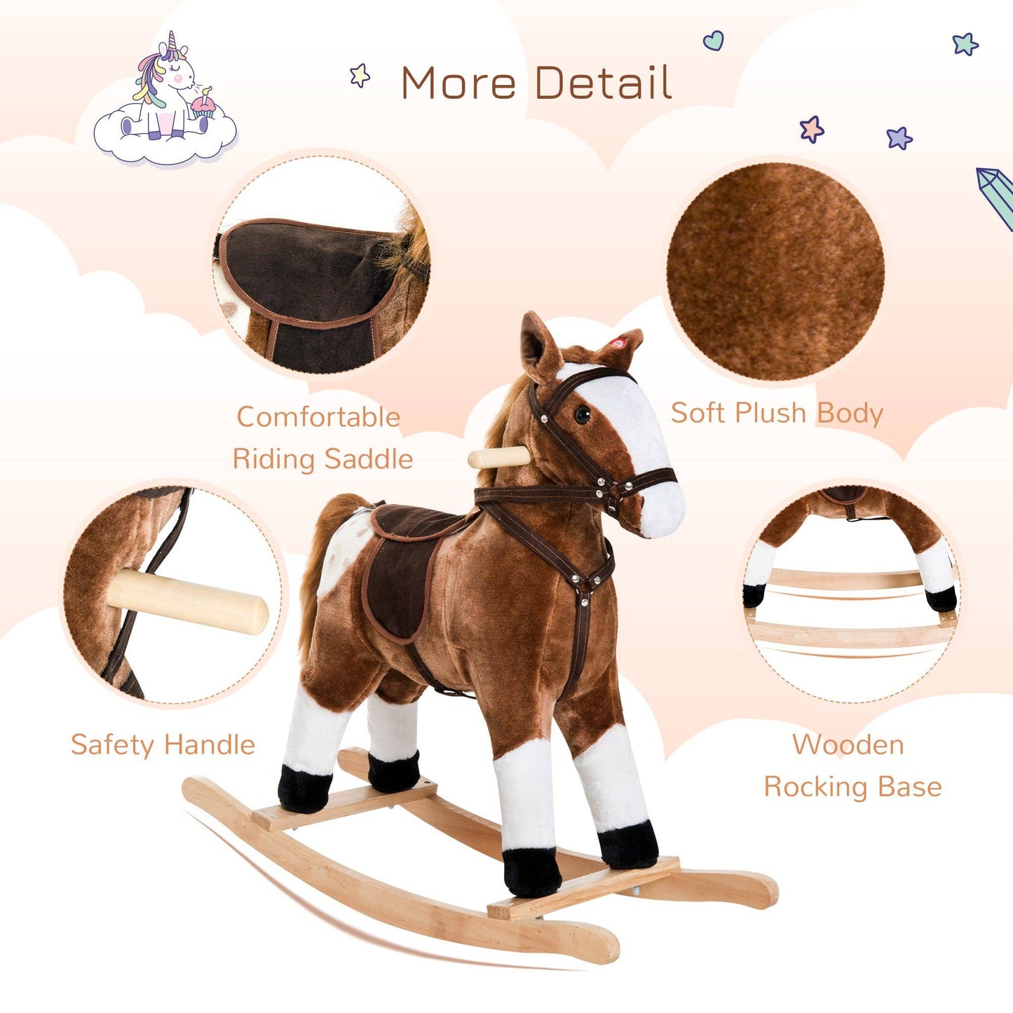 Plush Rocking Horse with Saddle and Sounds for Kids: Default