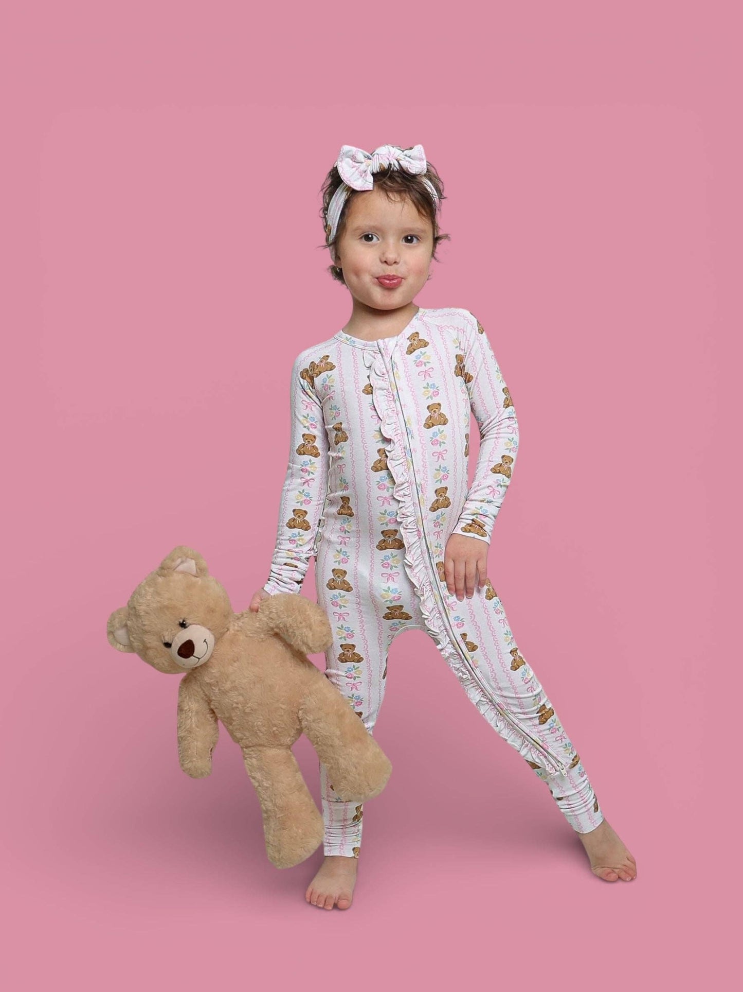 BEAR-Y BLOSSOMS DREAM RUFFLE ROMPER: 2T