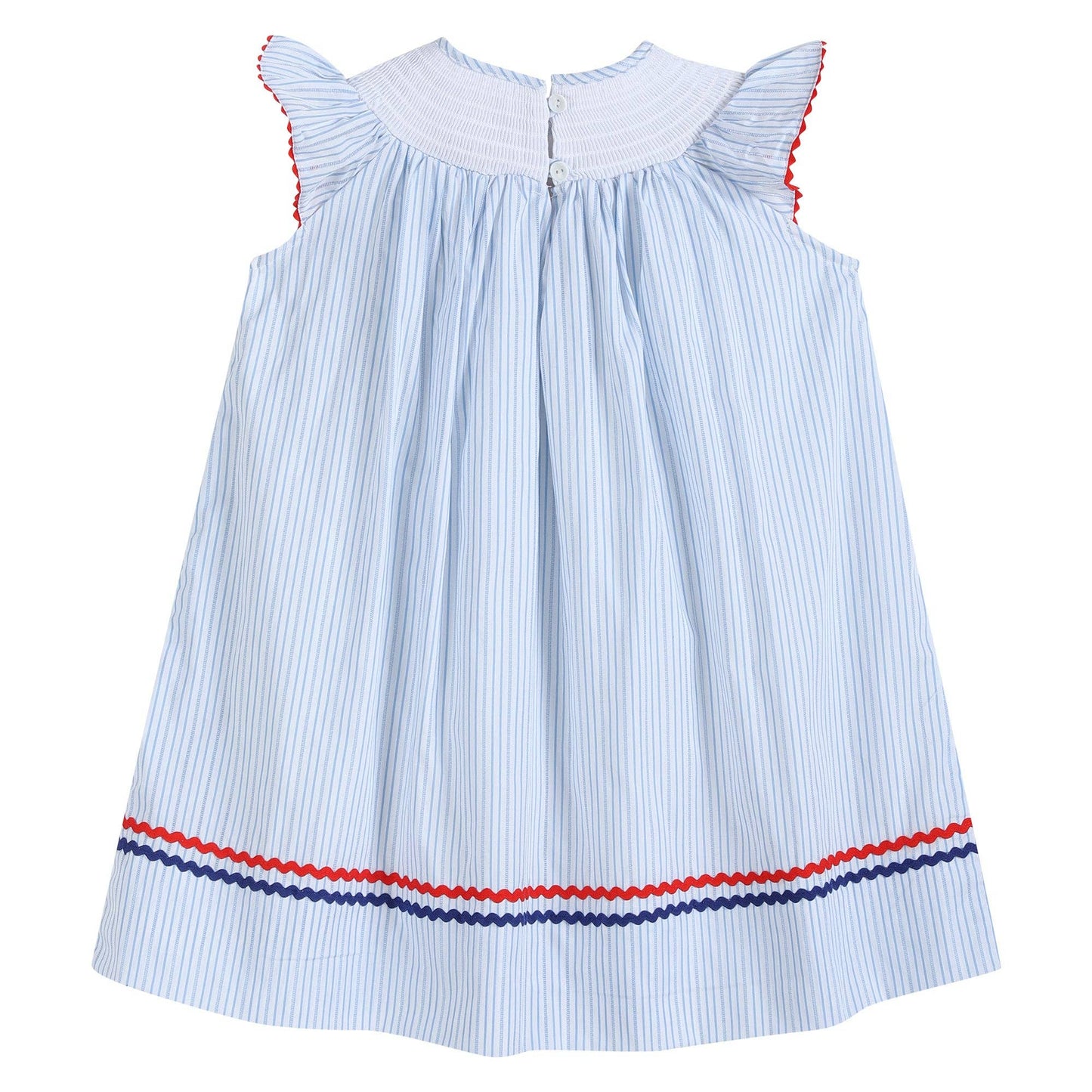 Blue Striped 4th of July Stars Smocked Bishop Dress: 18-24M