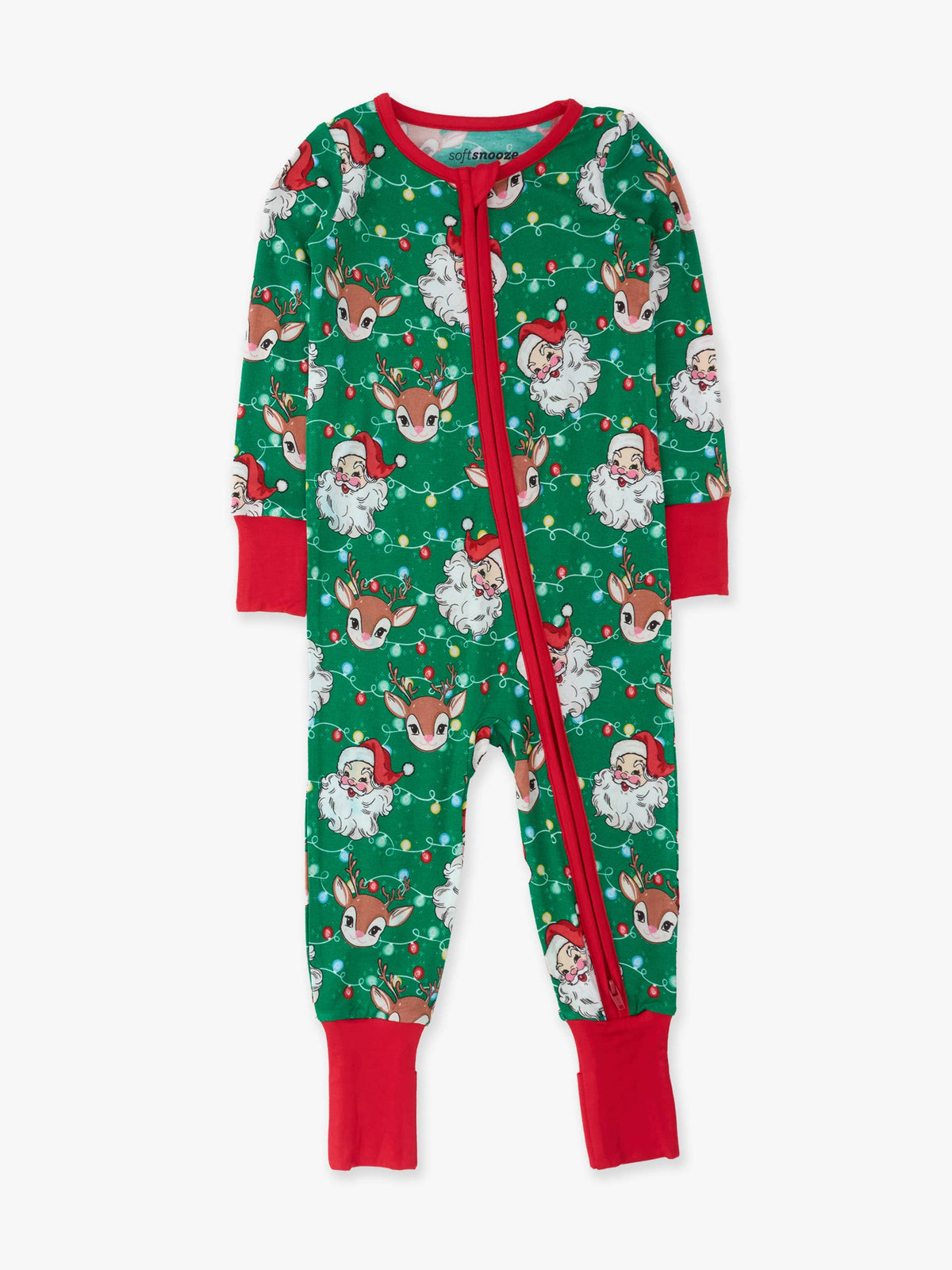 SoftSnooze™ Baby Bamboo Viscose Up On The Housetop Christmas Convertible One Piece Footie Pajama