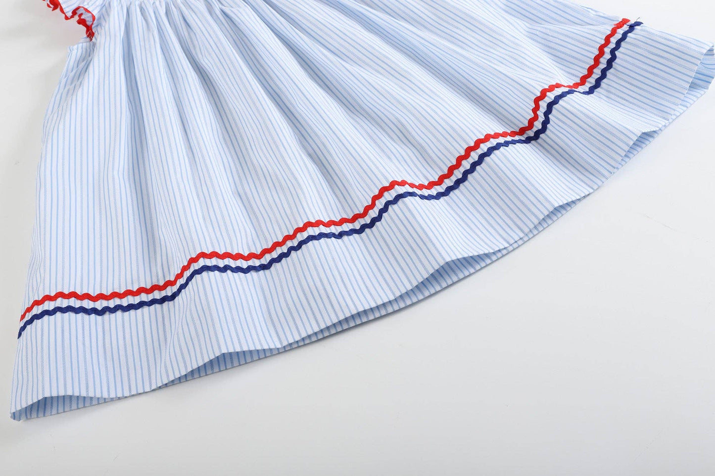 Blue Striped 4th of July Stars Smocked Bishop Dress: 3T