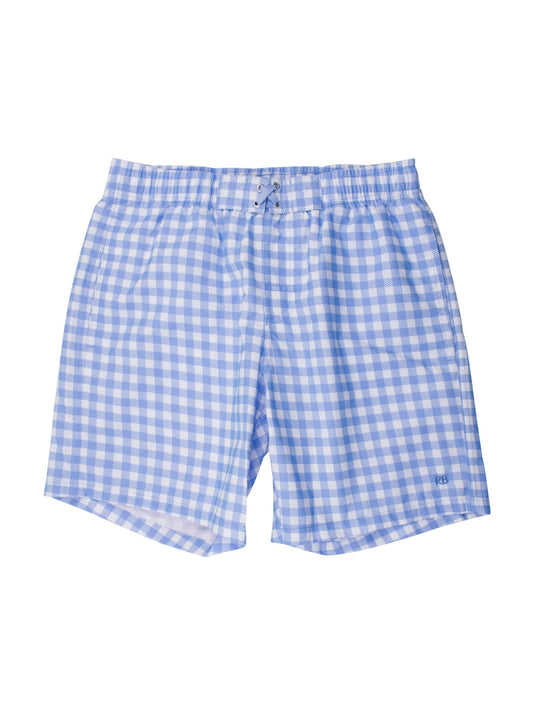 Men's Periwinkle Blue Gingham Swim Trunks: Blue / Men's XXL - Edwina Alexis