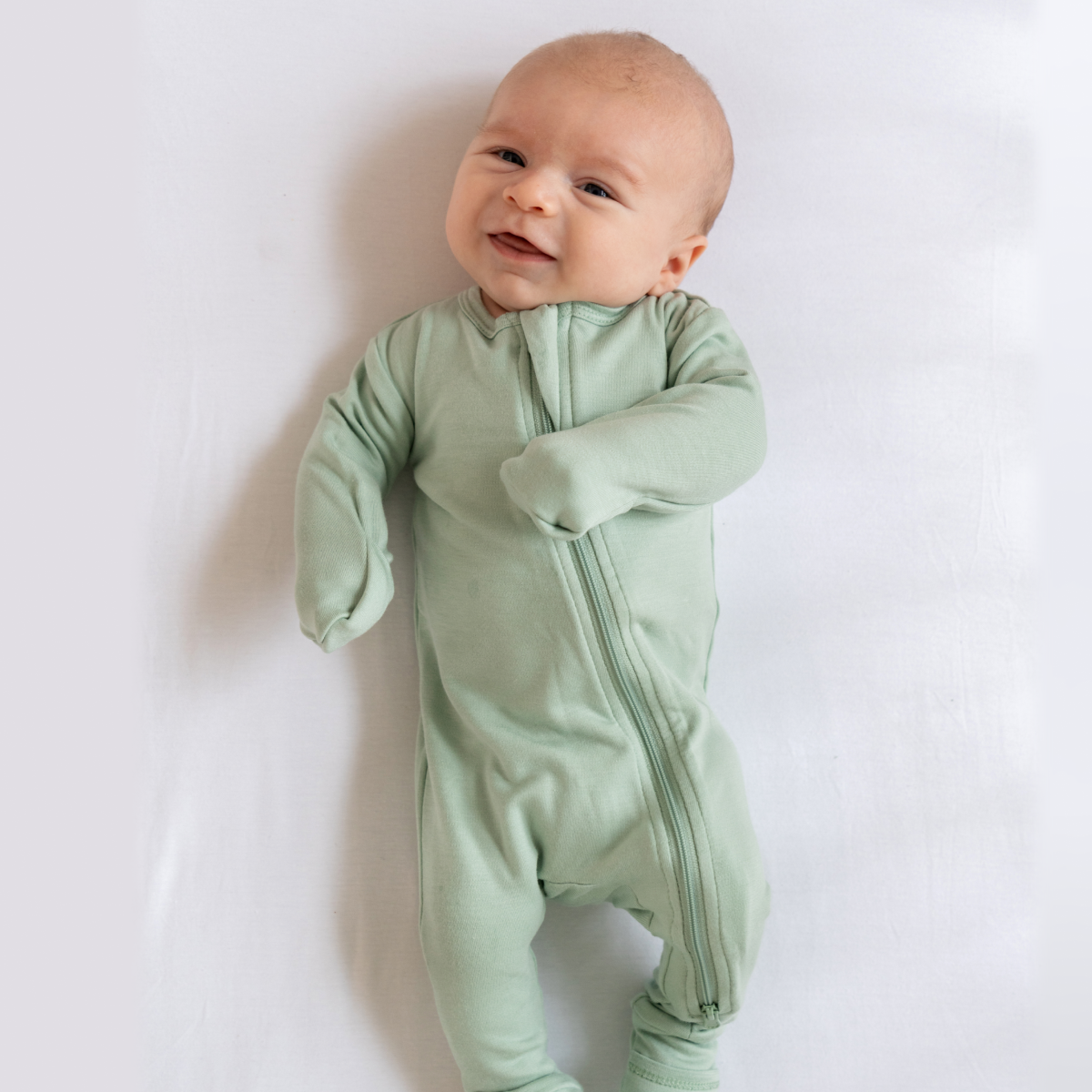 Baby Bamboo Pajamas w/ DreamCuffs® - Sage Green: 6 - 9 Months - Edwina Alexis