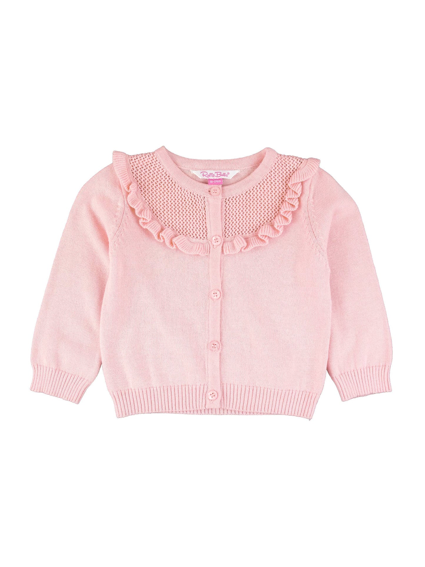 Girls Pink Sweater Knit Ruffle Trim Cardigan: Pink / 18-24m